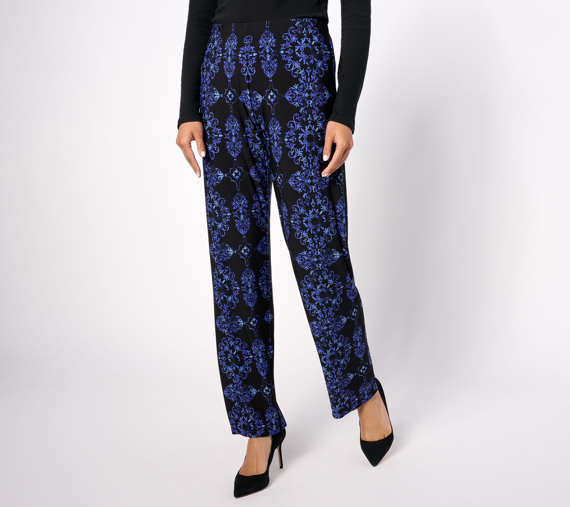"As Is" Susan Graver Petite Printed Liquid Knit Sofia Straight Pants