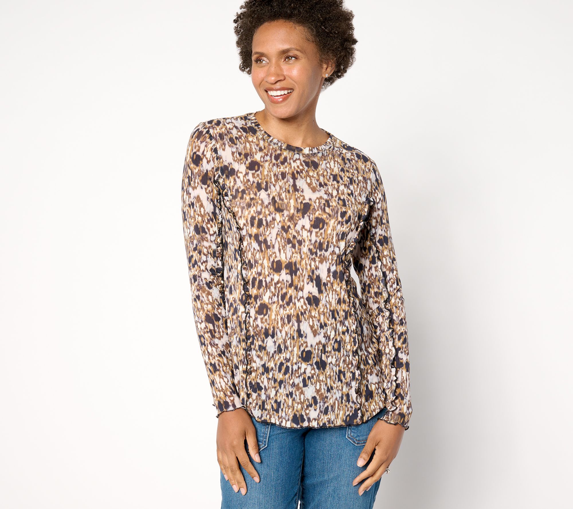 LOGO Layers by Lori Goldstein Crewneck Long-Sleeve with Ruffle