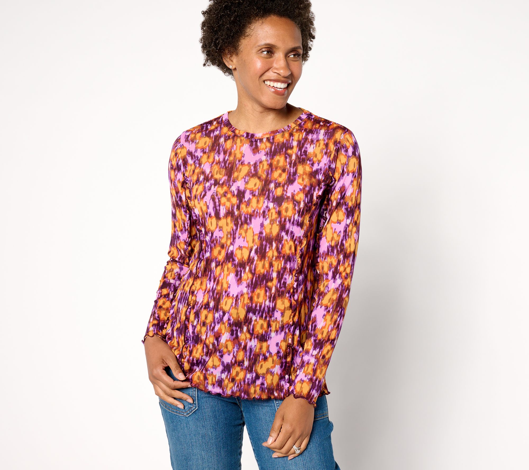 LOGO Layers by Lori Goldstein Crewneck Long-Sleeve with Ruffle