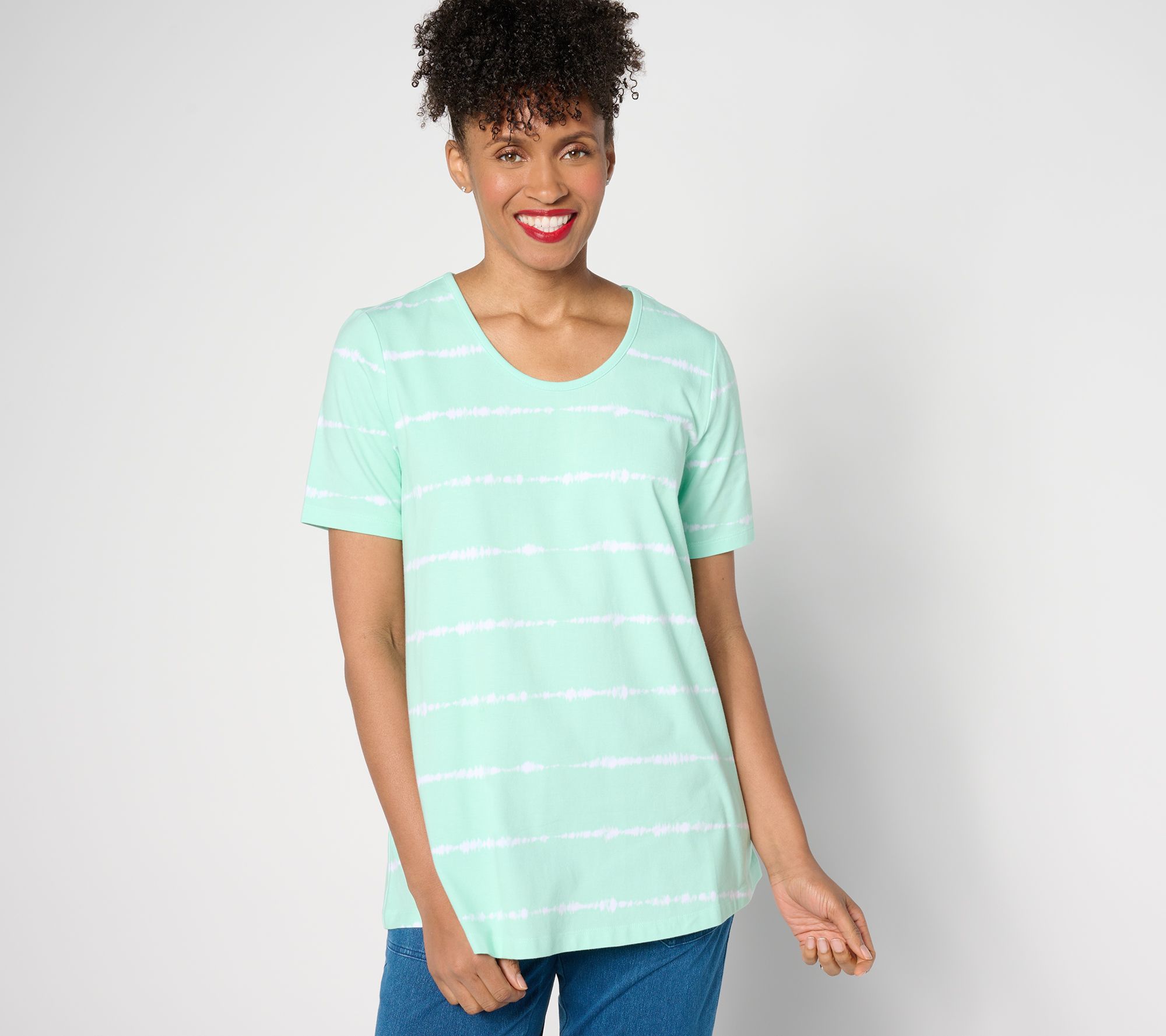 "As Is" Denim & Co. Printed Favorite Jersey U-Neck Swing Tunic