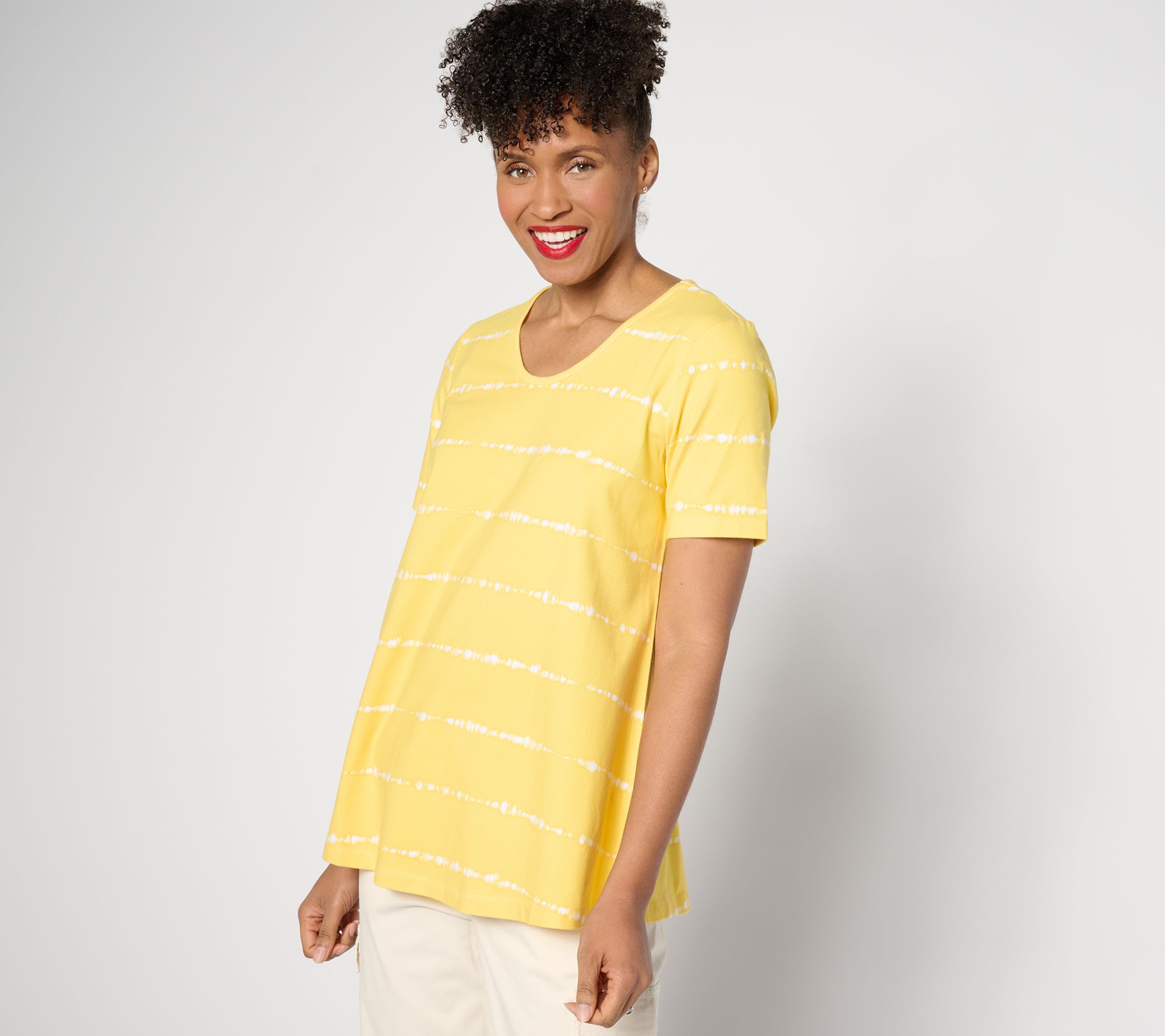 "As Is" Denim & Co. Printed Favorite Jersey U-Neck Swing Tunic