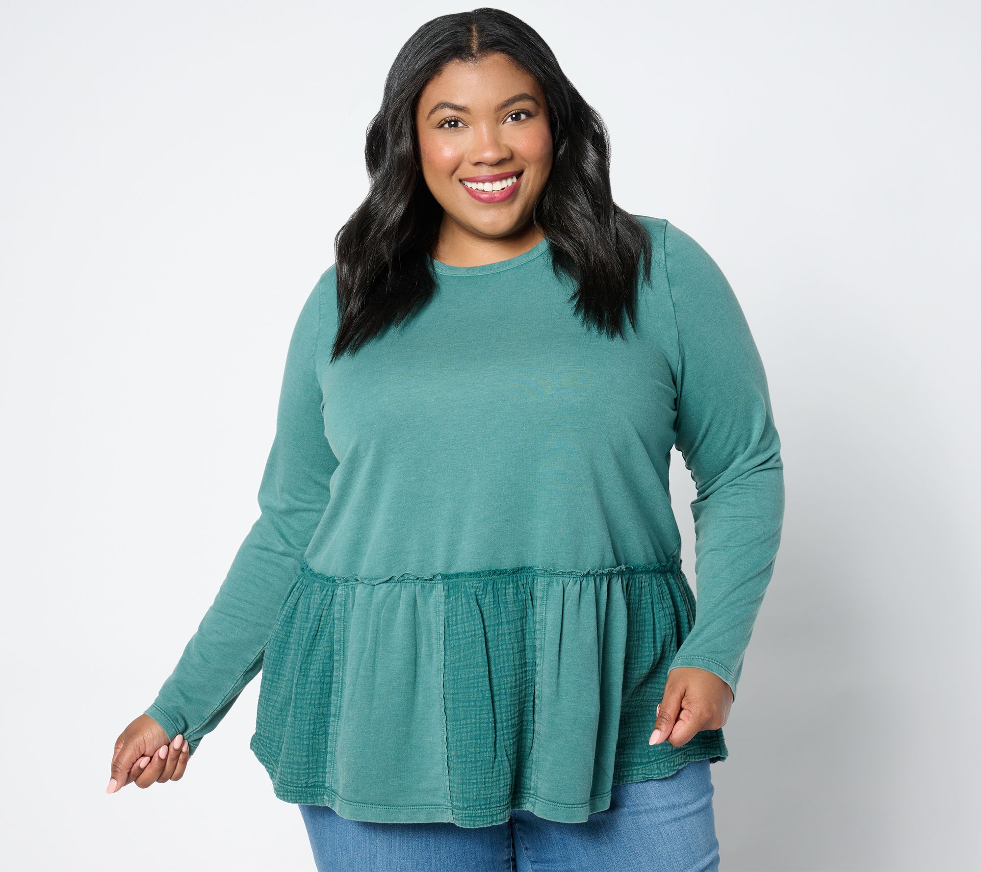 LOGO Life by Lori Goldstein Long-Sleeve Mix Media Top - QVC.com