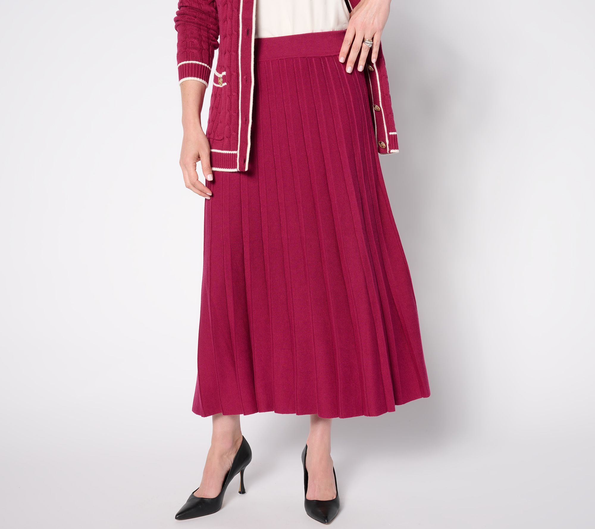 Isaac Mizrahi Live! Petite Sunburst Pleated Midi Sweater Skirt