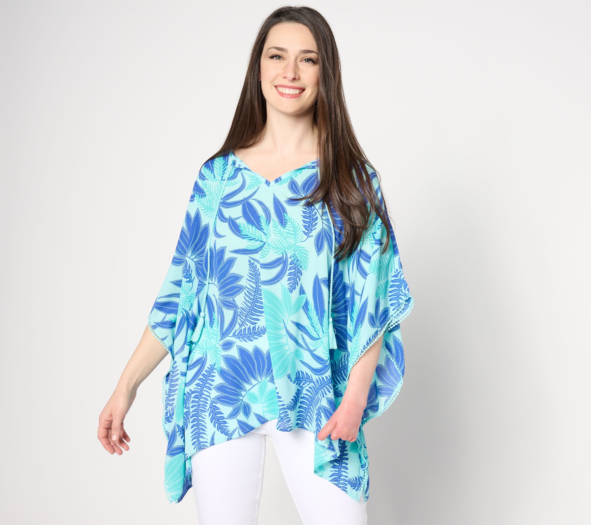 "As Is" Denim & Co. By the Beach Georgette Split Neck Poncho