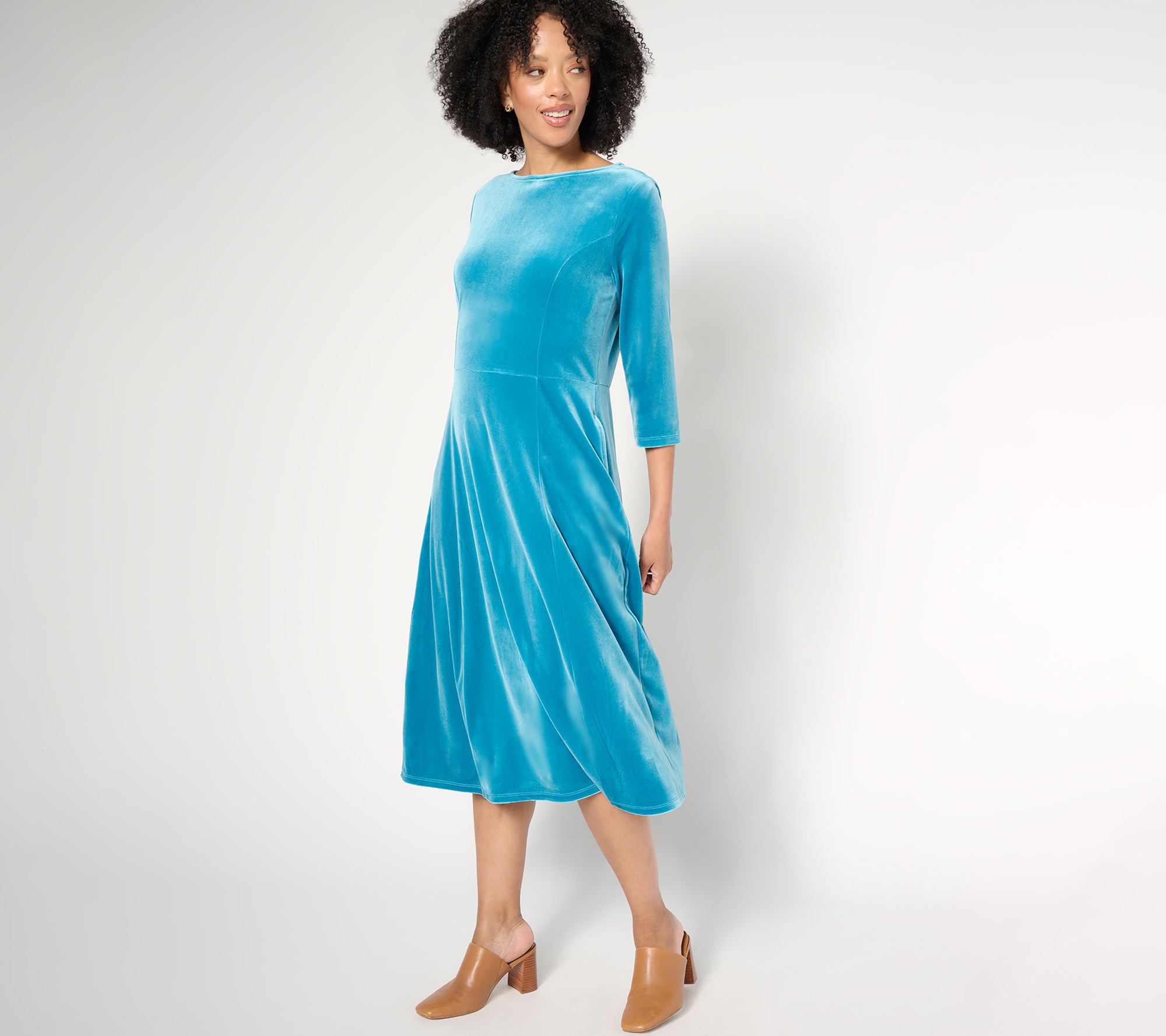 Denim & Co. Petite Knit Velvet Round Neck Midi Dress