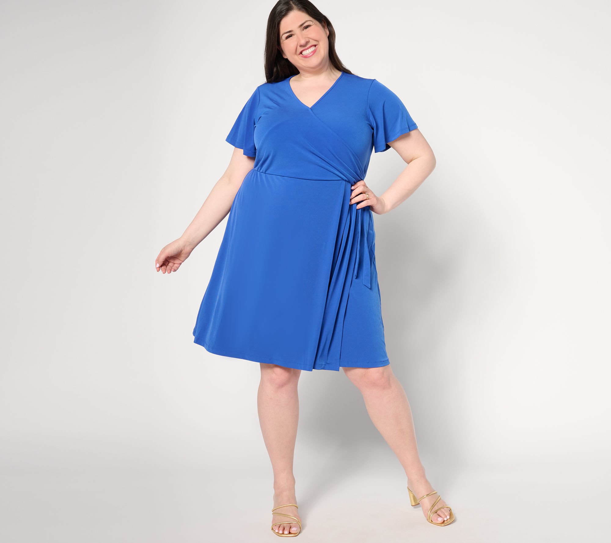 "As Is" Susan Graver Regular Liquid Knit Faux Wrap Dress