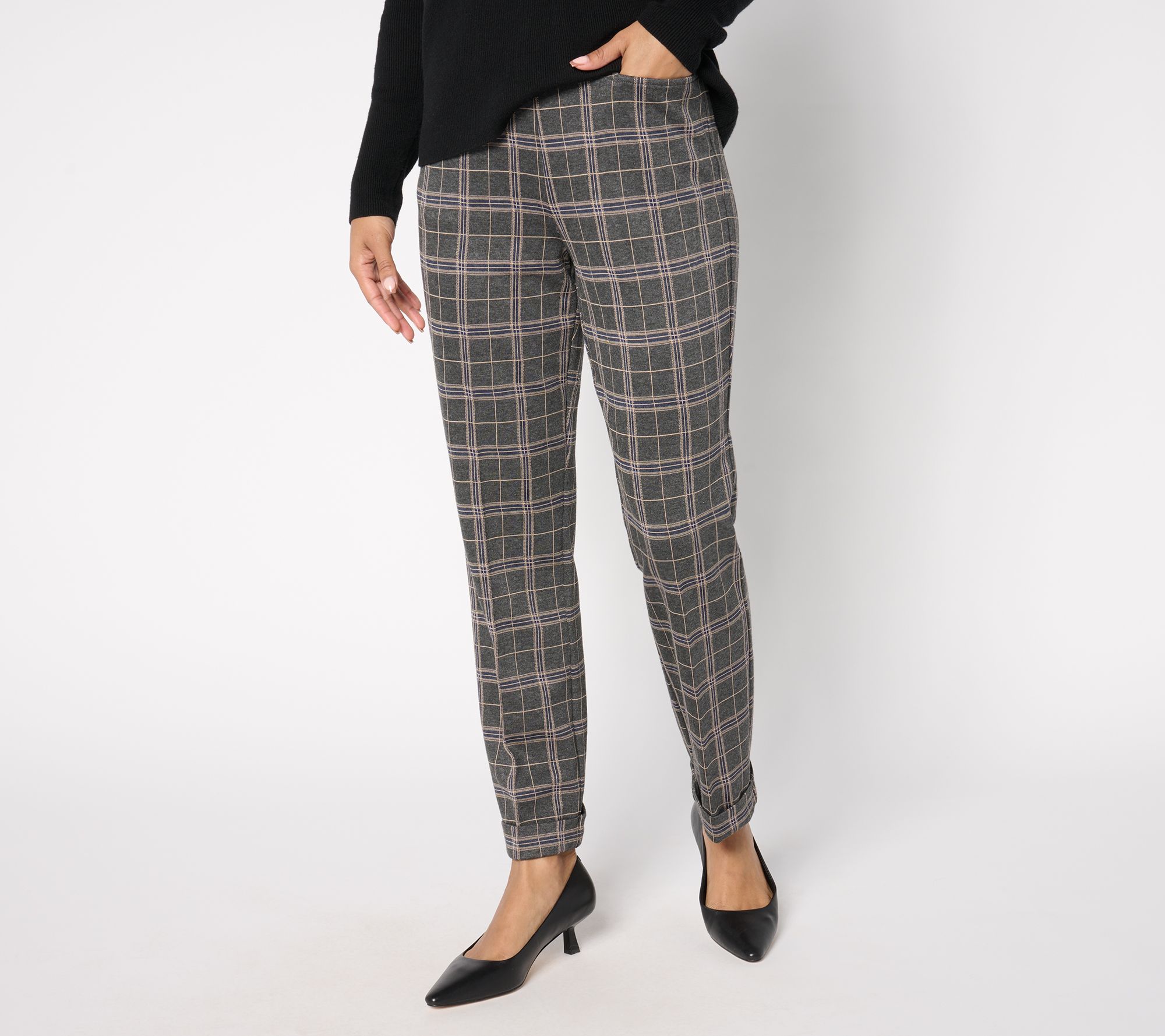 Susan Graver Petite Double Knit Straight Leg Pull On Pants