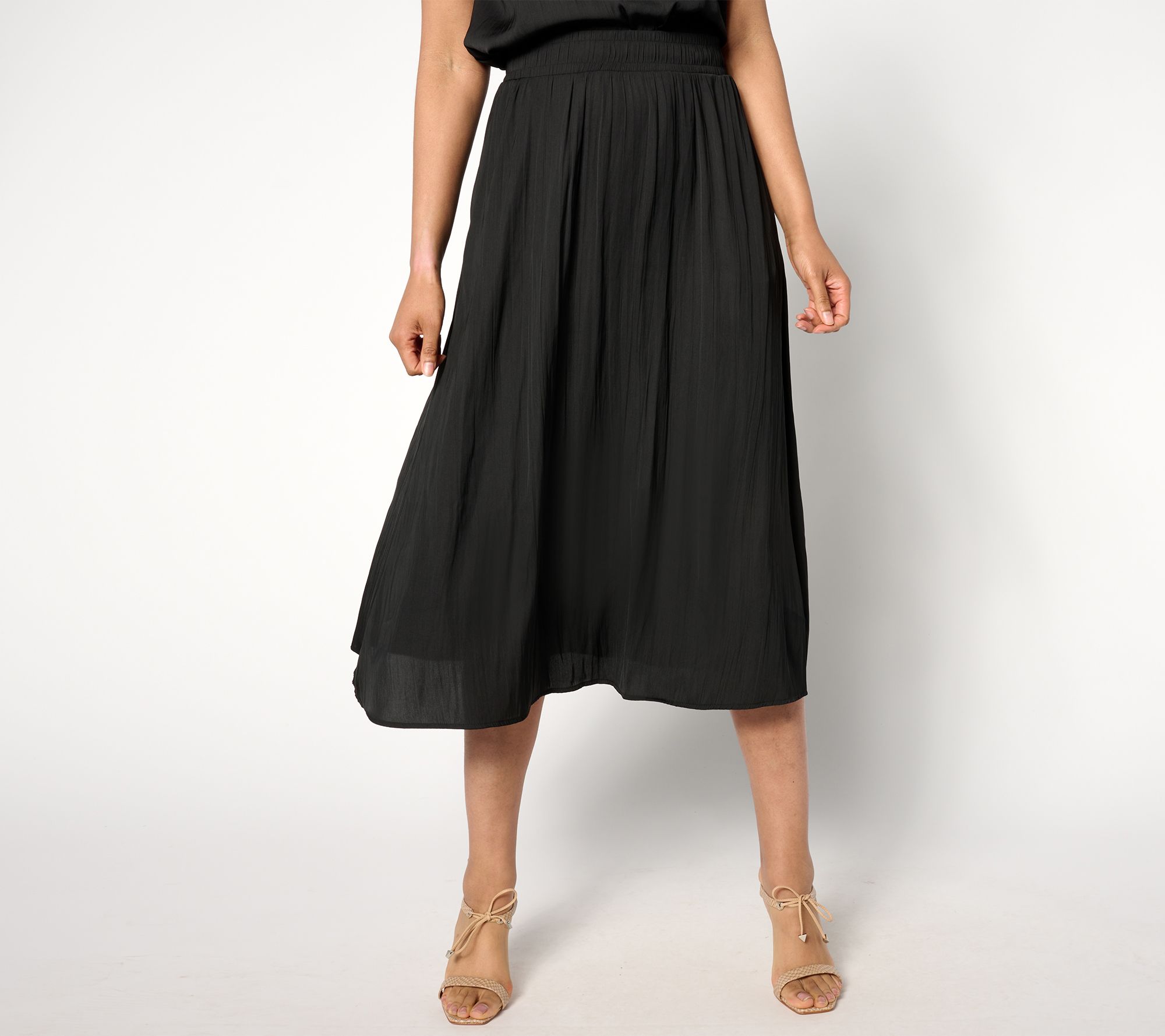 "As Is" Isaac Mizrahi Live! Petite Crinkle Satin Pull On Midi Skirt