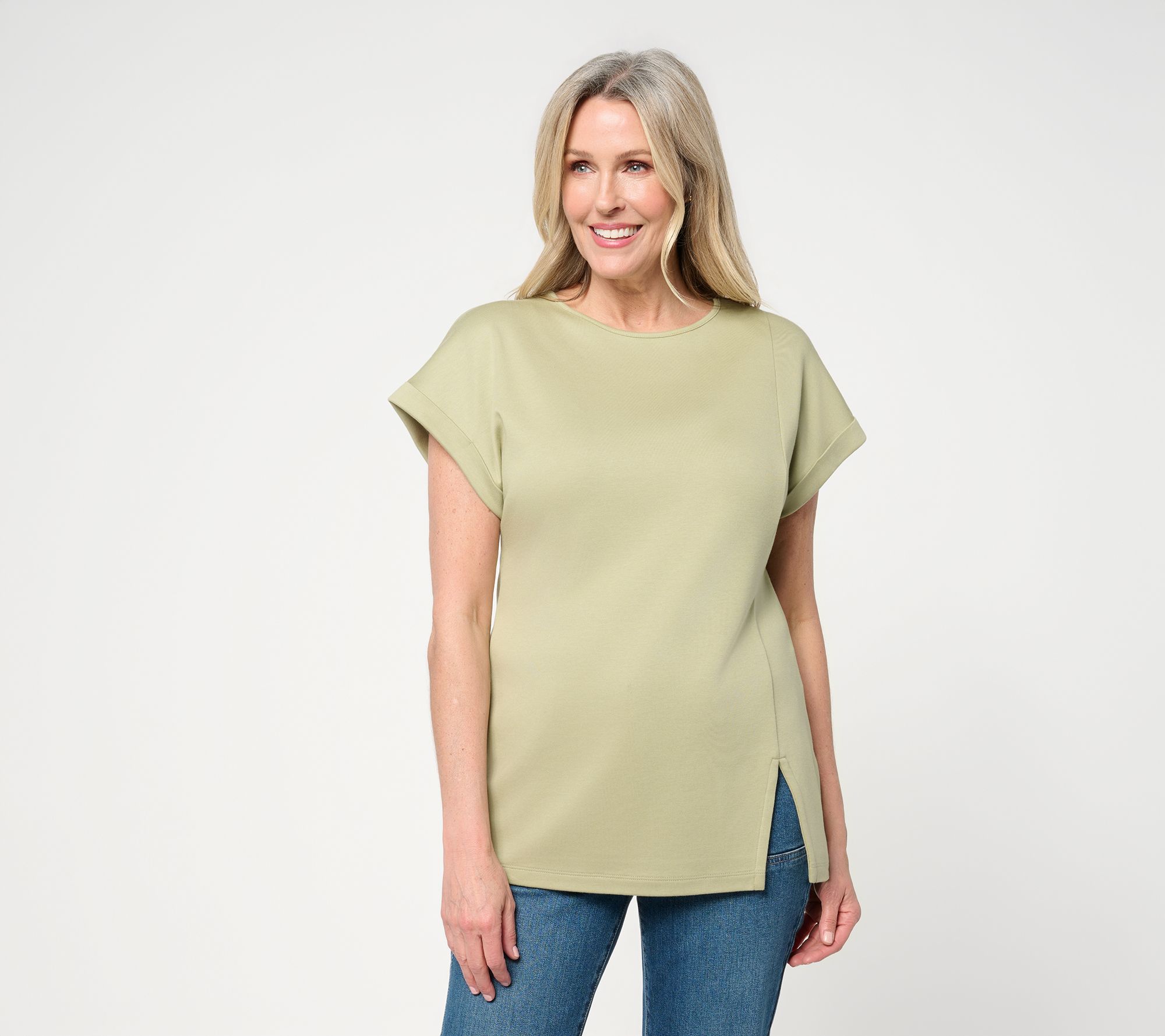 Martha Stewart Signature Short Sleeve Tunic with Side Seam Slit