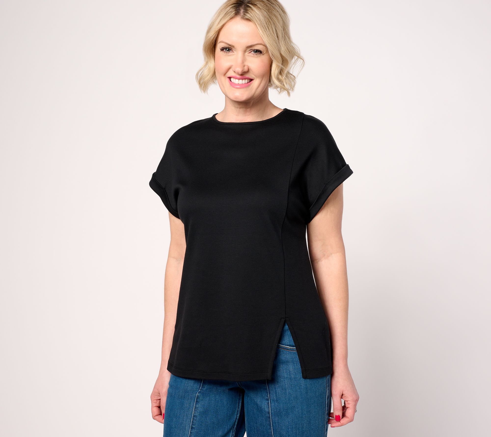 Martha Stewart Signature Short Sleeve Tunic with Side Seam Slit
