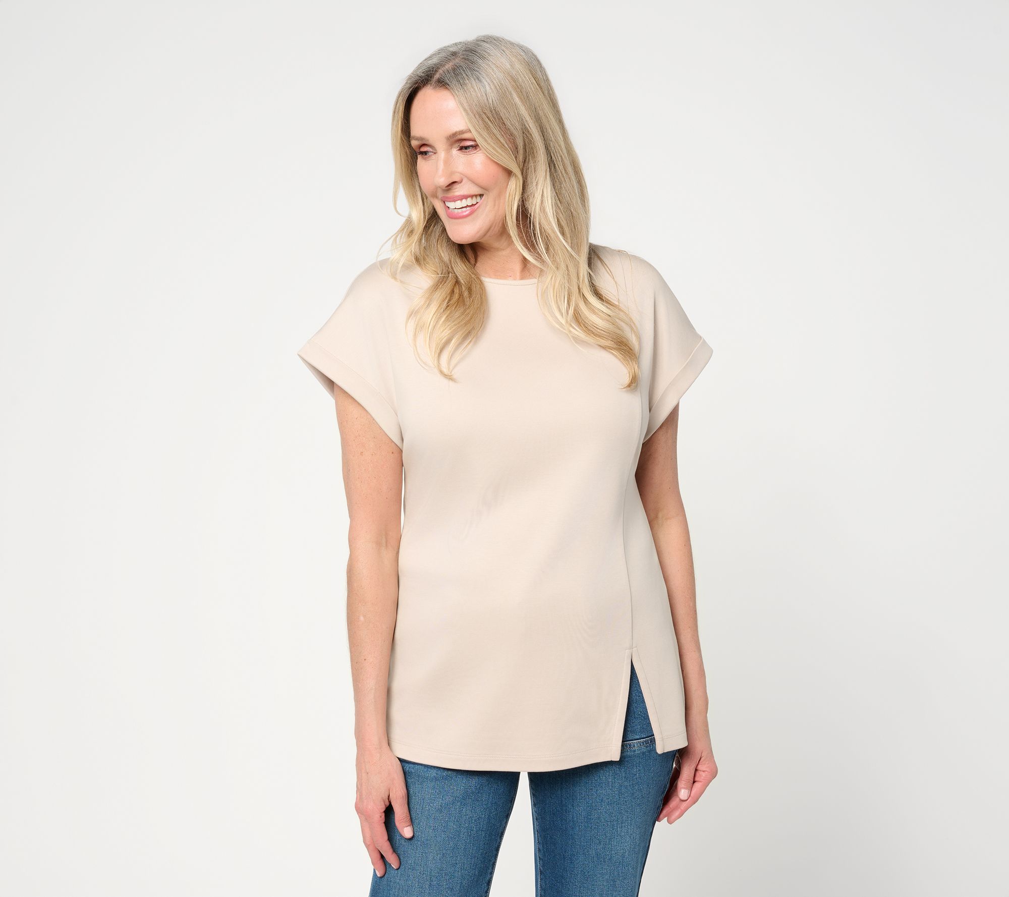 Martha Stewart Signature Short Sleeve Tunic with Side Seam Slit