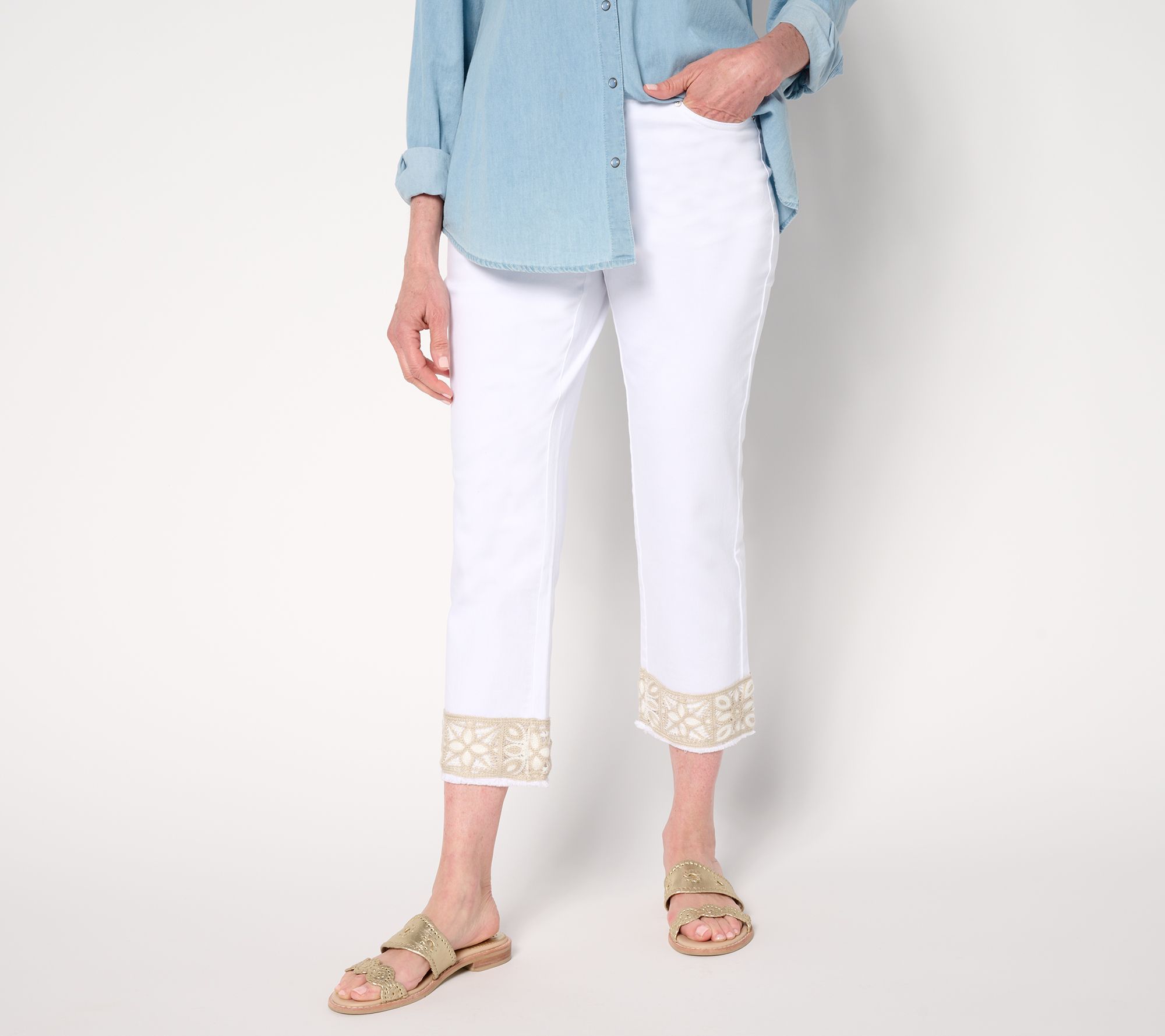 Belle by Kim Gravel Petite TripleLuxe Twill Crochet Cropped Pant