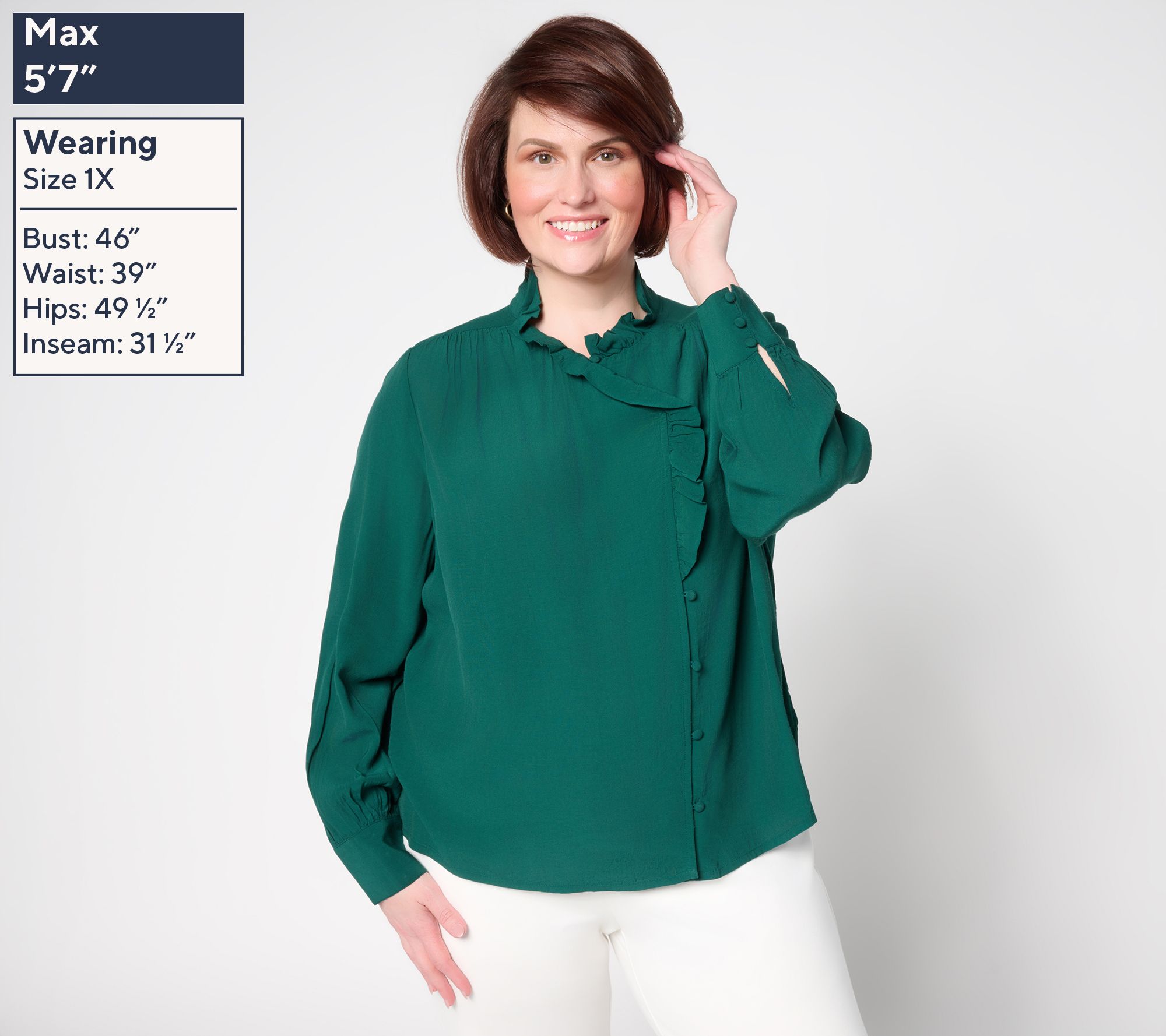 トップス __8 bbbbbbbbb Me by Jennie Garth Bianca Ruffle Blouse - QVC.com