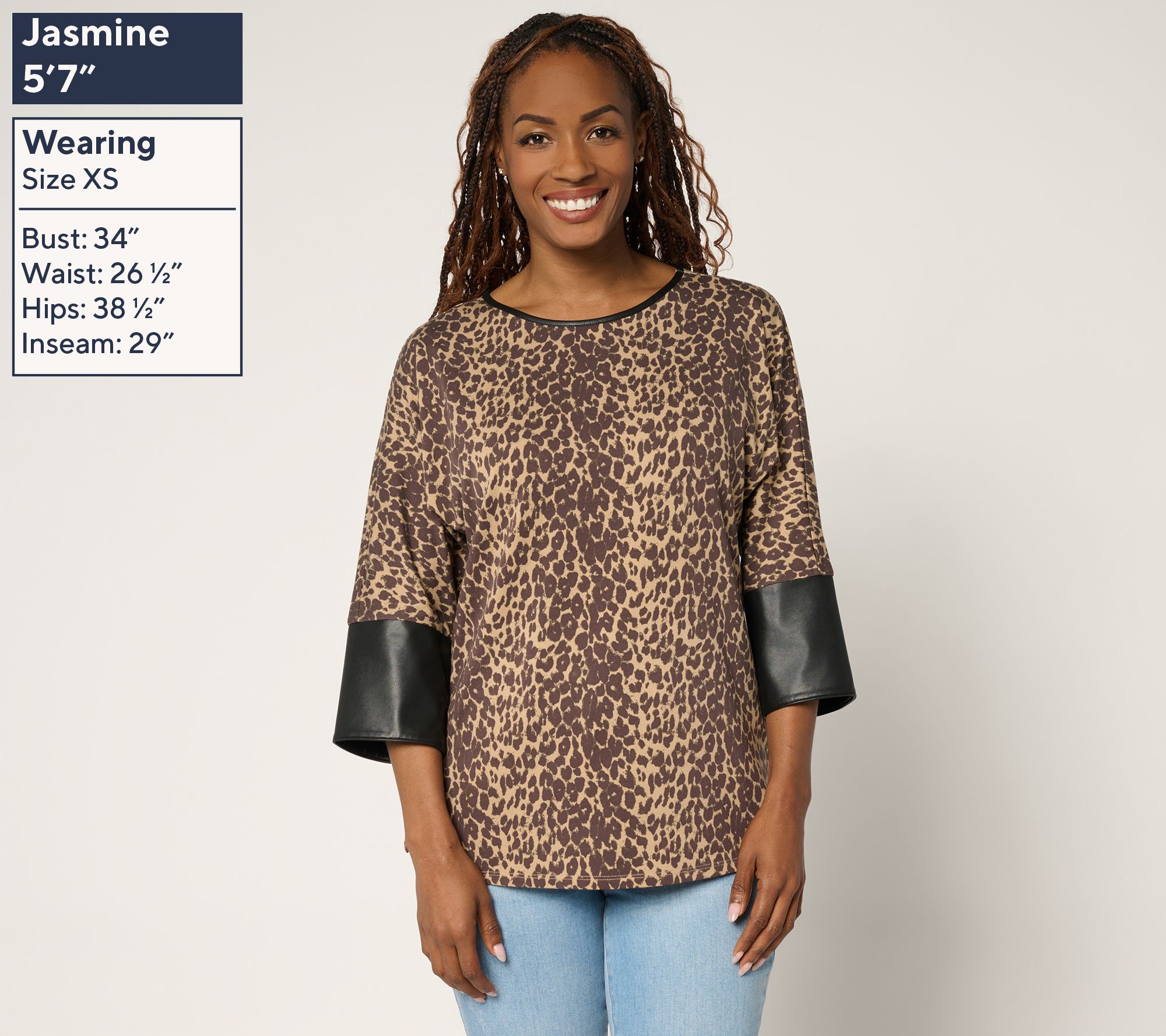 Belle ˖⋆　1002 Belle by Kim Gravel TripleLuxe Knit Top with Faux Leather