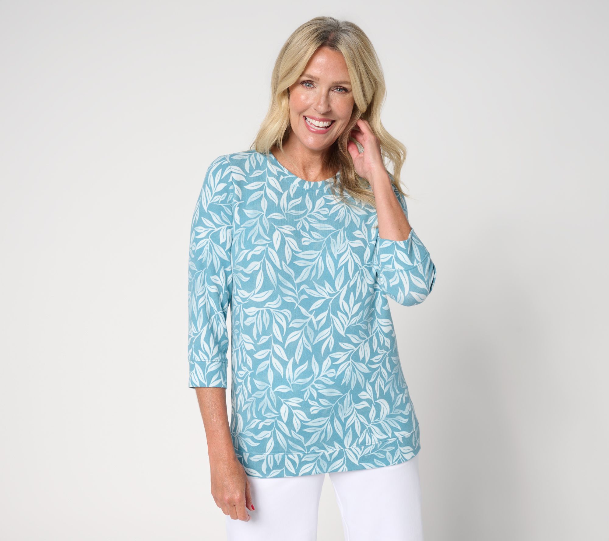 Denim & Co. Printed Heavenly Jersey 3/4 Sleeve Pullover