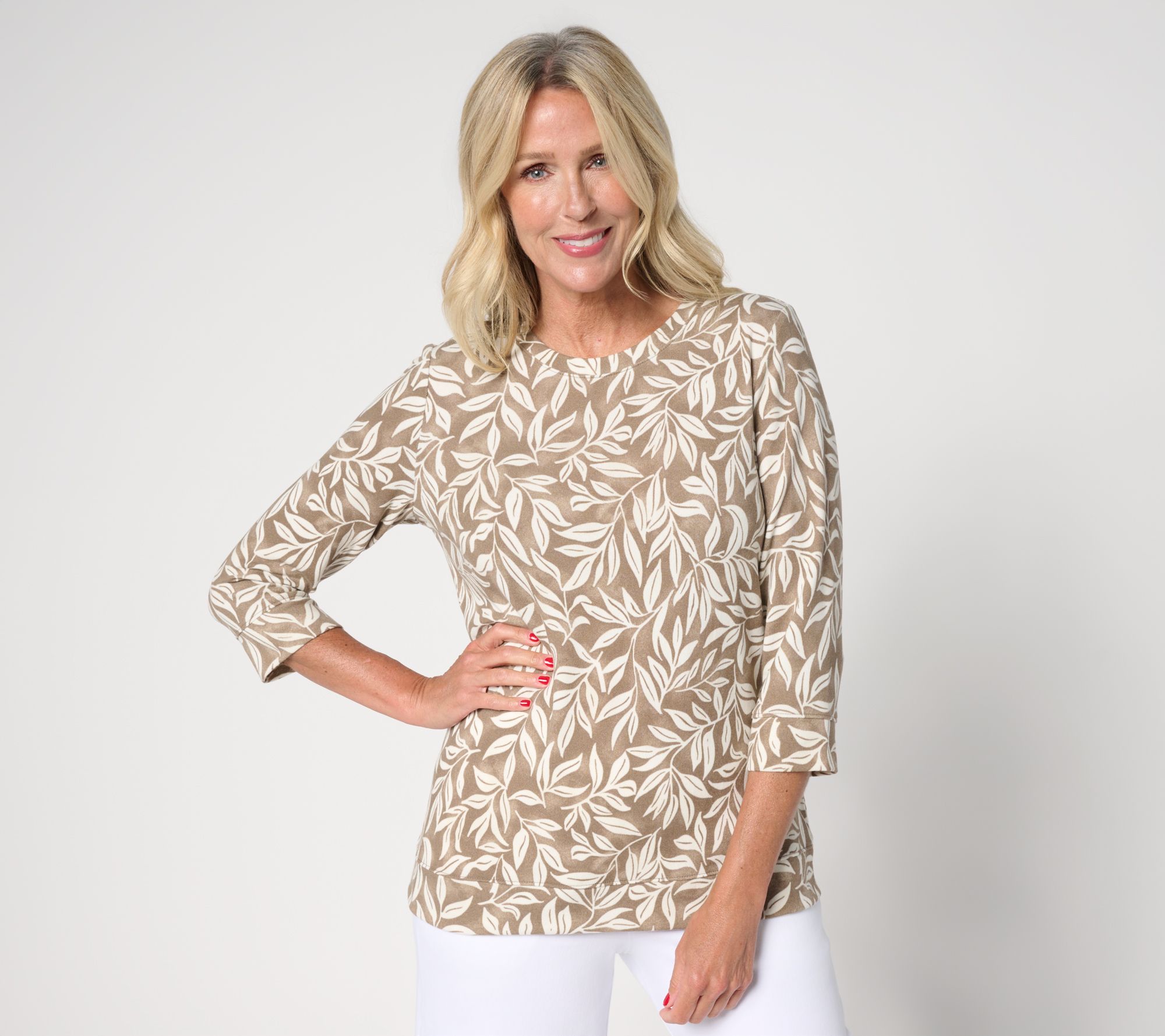 Denim & Co. Printed Heavenly Jersey 3/4 Sleeve Pullover