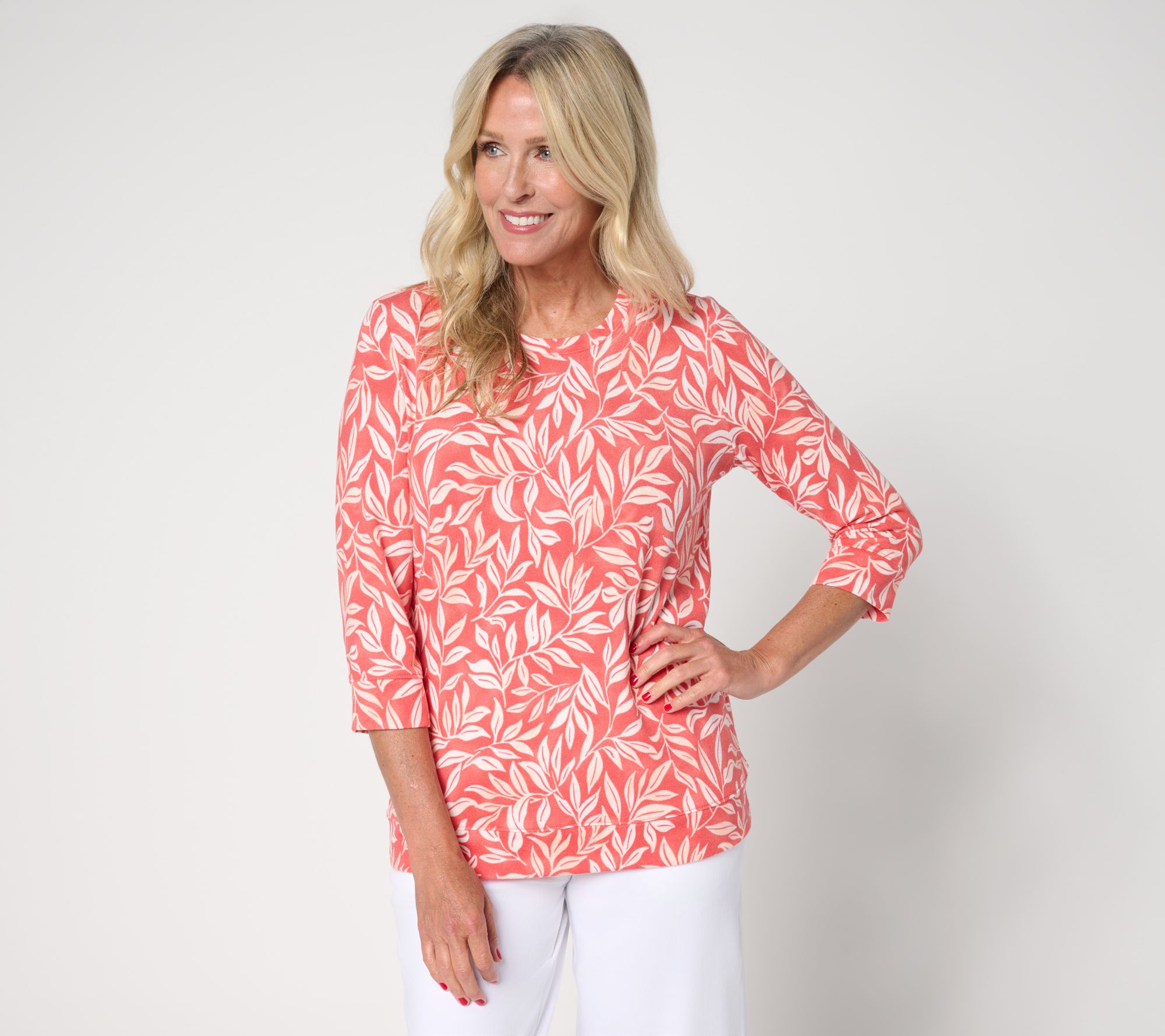 Denim & Co. Printed Heavenly Jersey 3/4 Sleeve Pullover