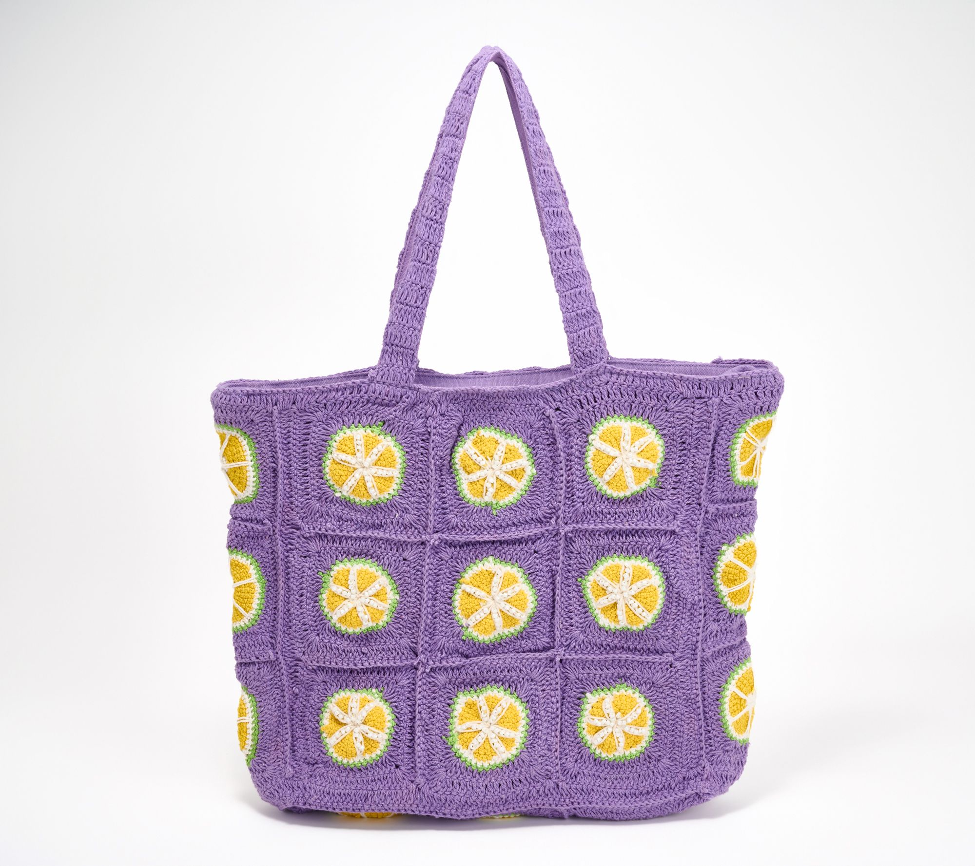 America & Beyond Embellished & Crocheted Zip Top Tote