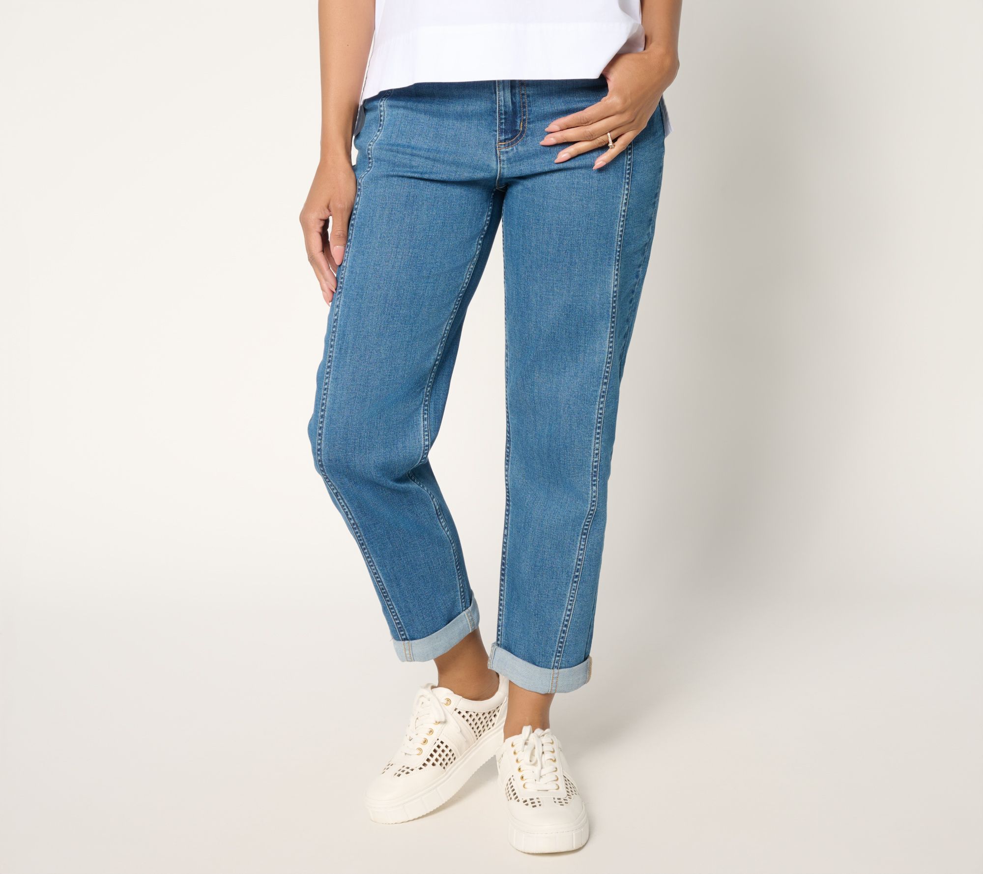 LOGO by Lori Goldstein Regular Indigo Desert Wash Boyfriend Jeans