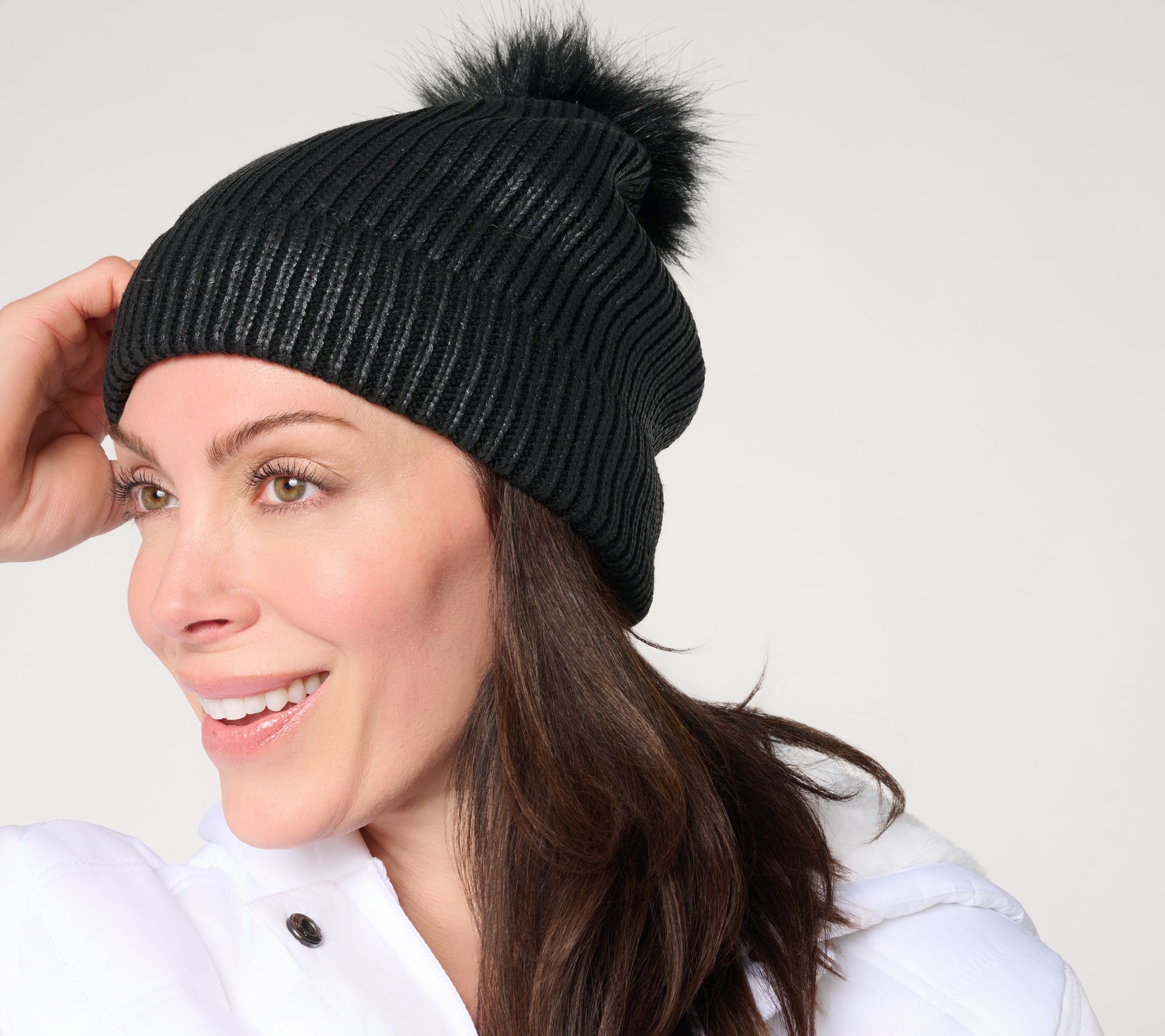 Sprigs Metallic Fleece-Lined Beanie with Pom-Pom