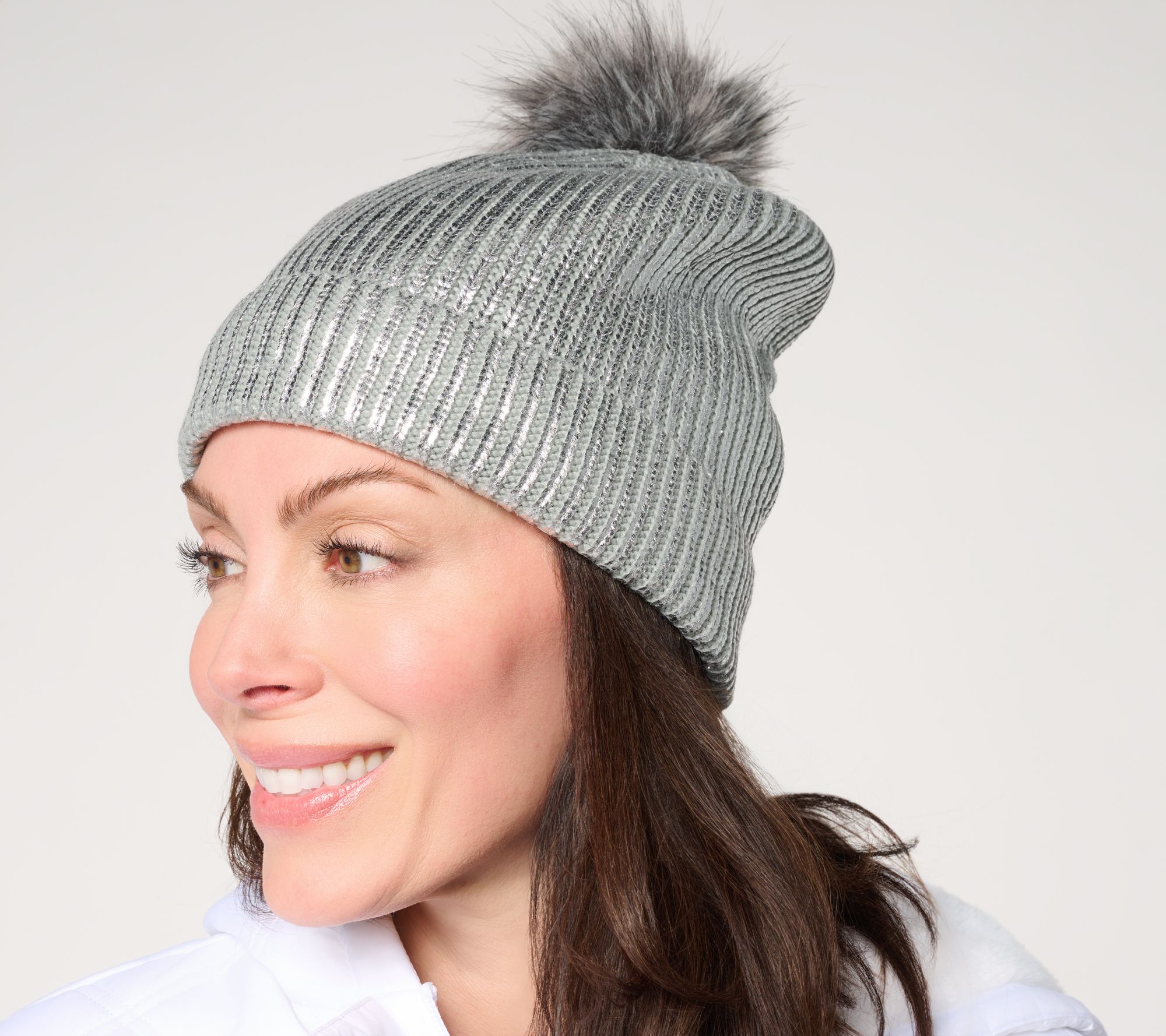 Sprigs Metallic Fleece-Lined Beanie with Pom-Pom