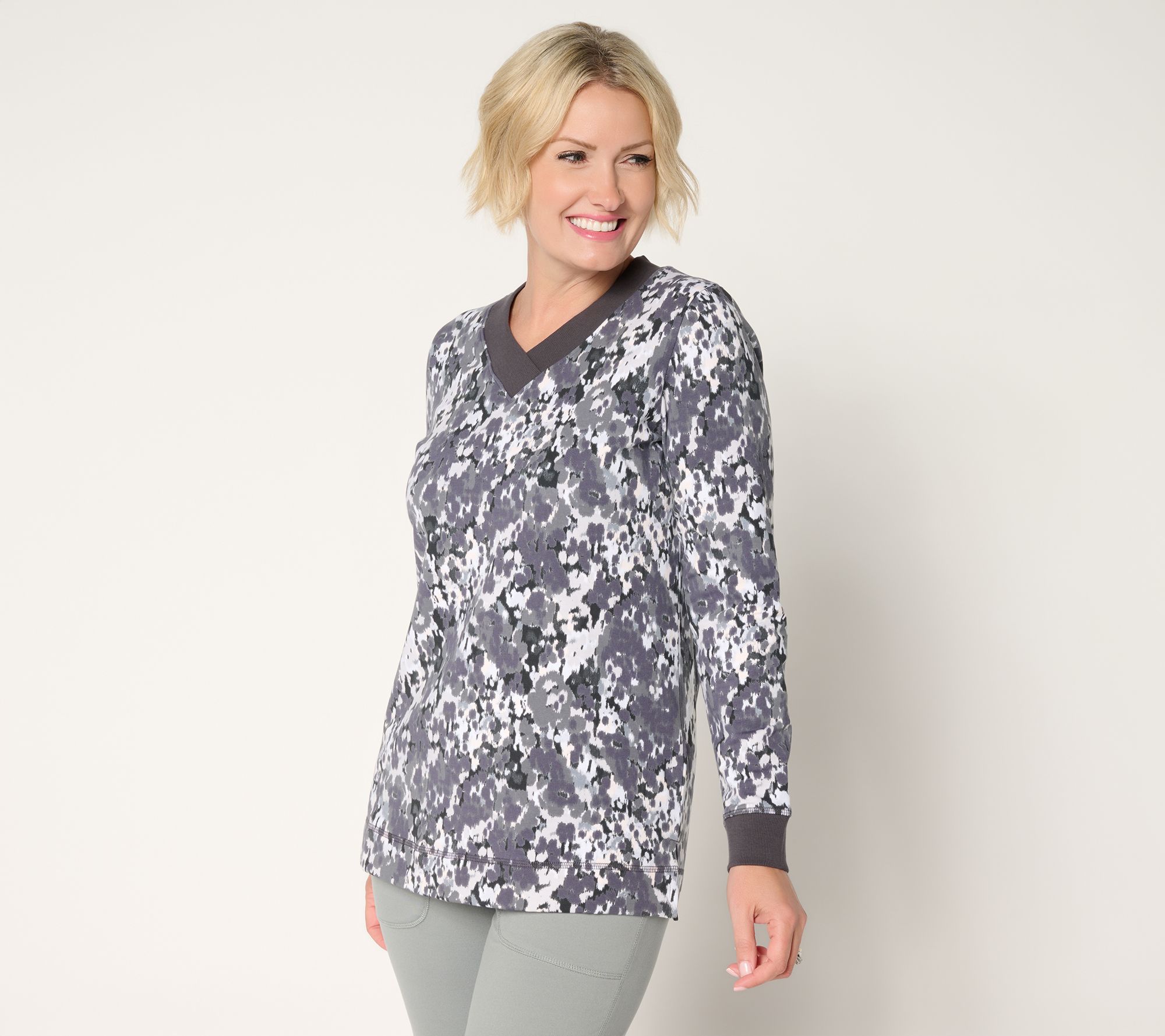 Denim & Co. Active Regular Brushed Back French Terry Printed Tunic