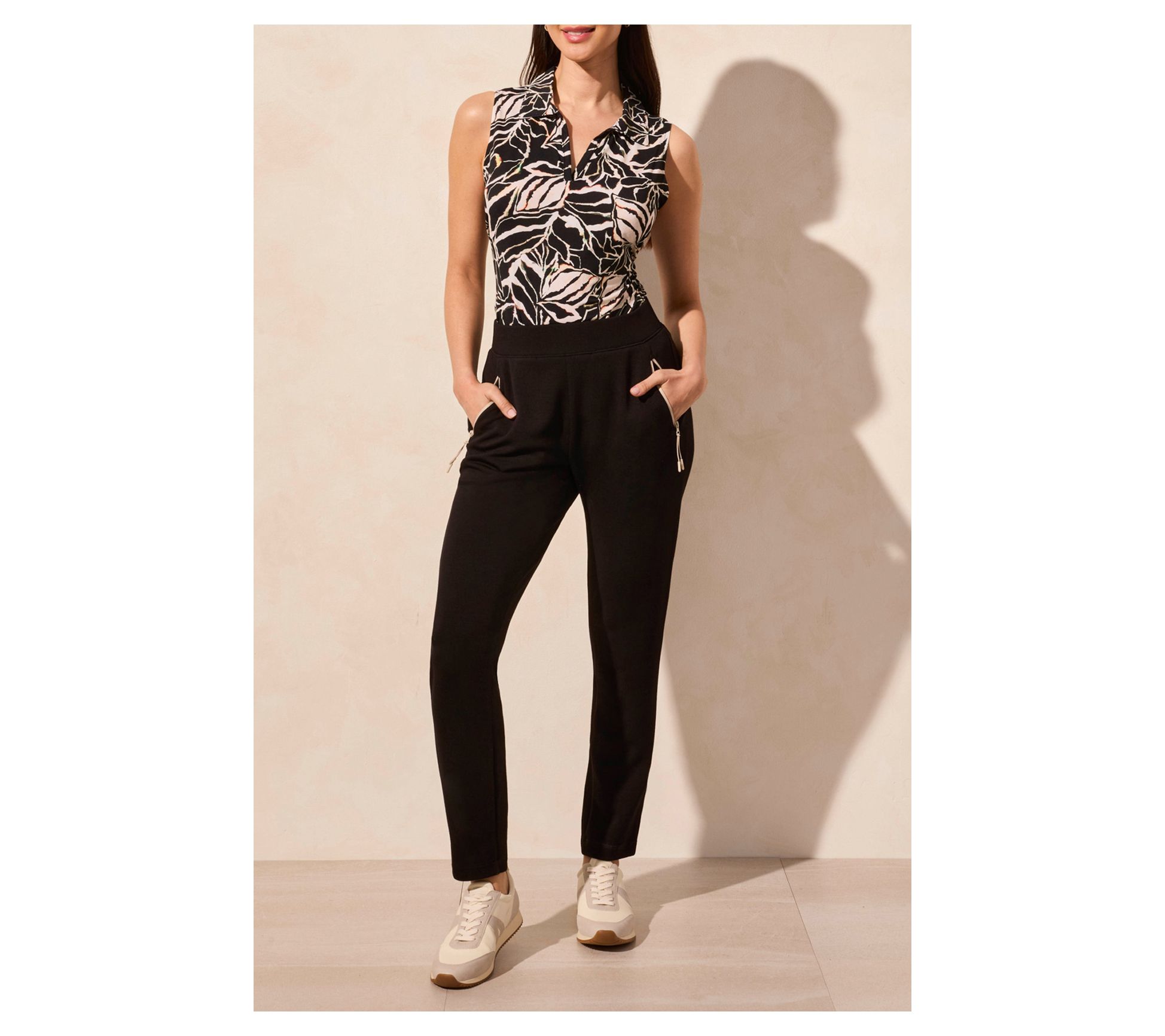 Tribal Scuba Knit Contrast Trim Pull-On Ankle Pants