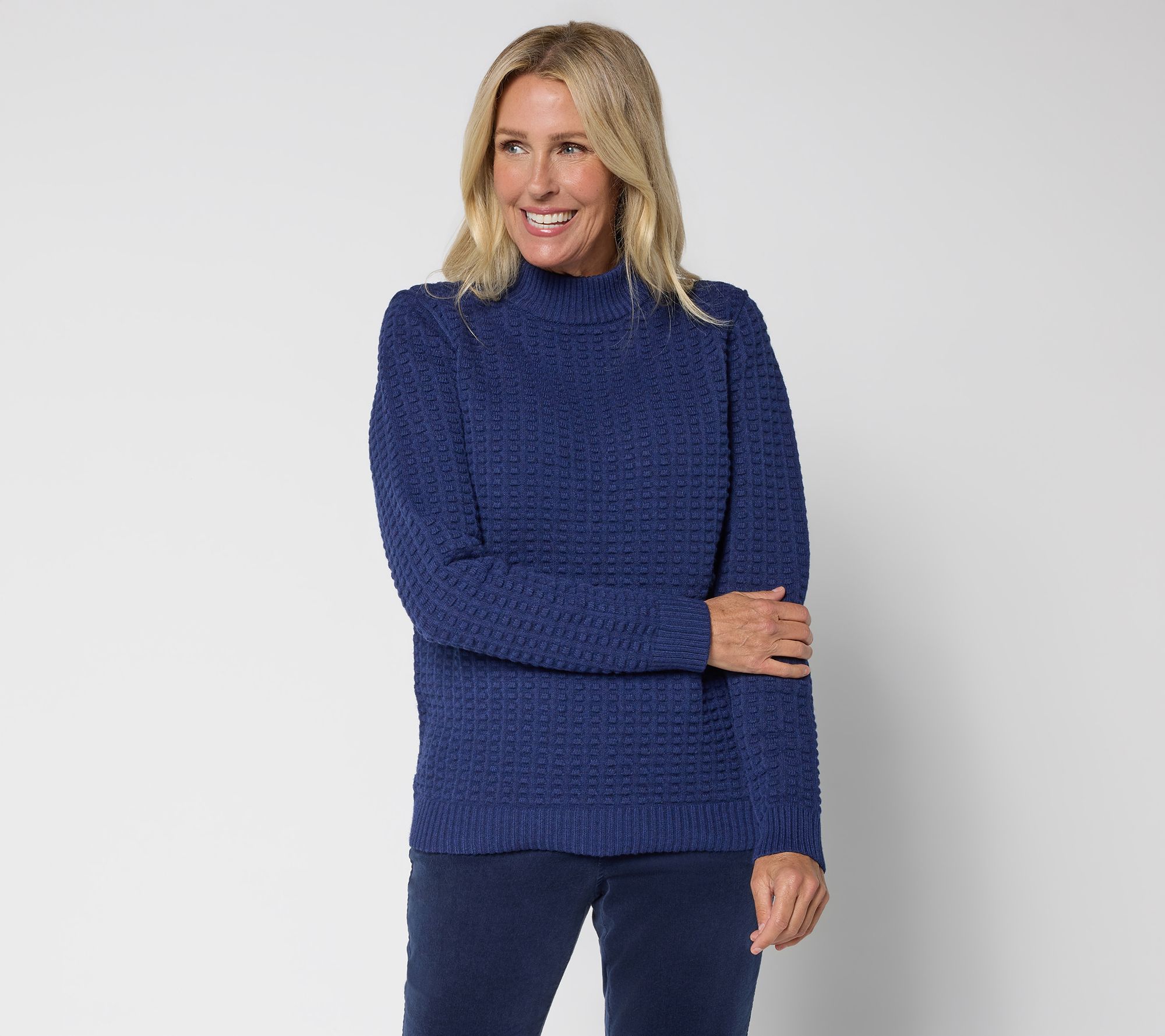 Denim & Co. Long Sleeve Texture Stitch Mock Neck Sweater