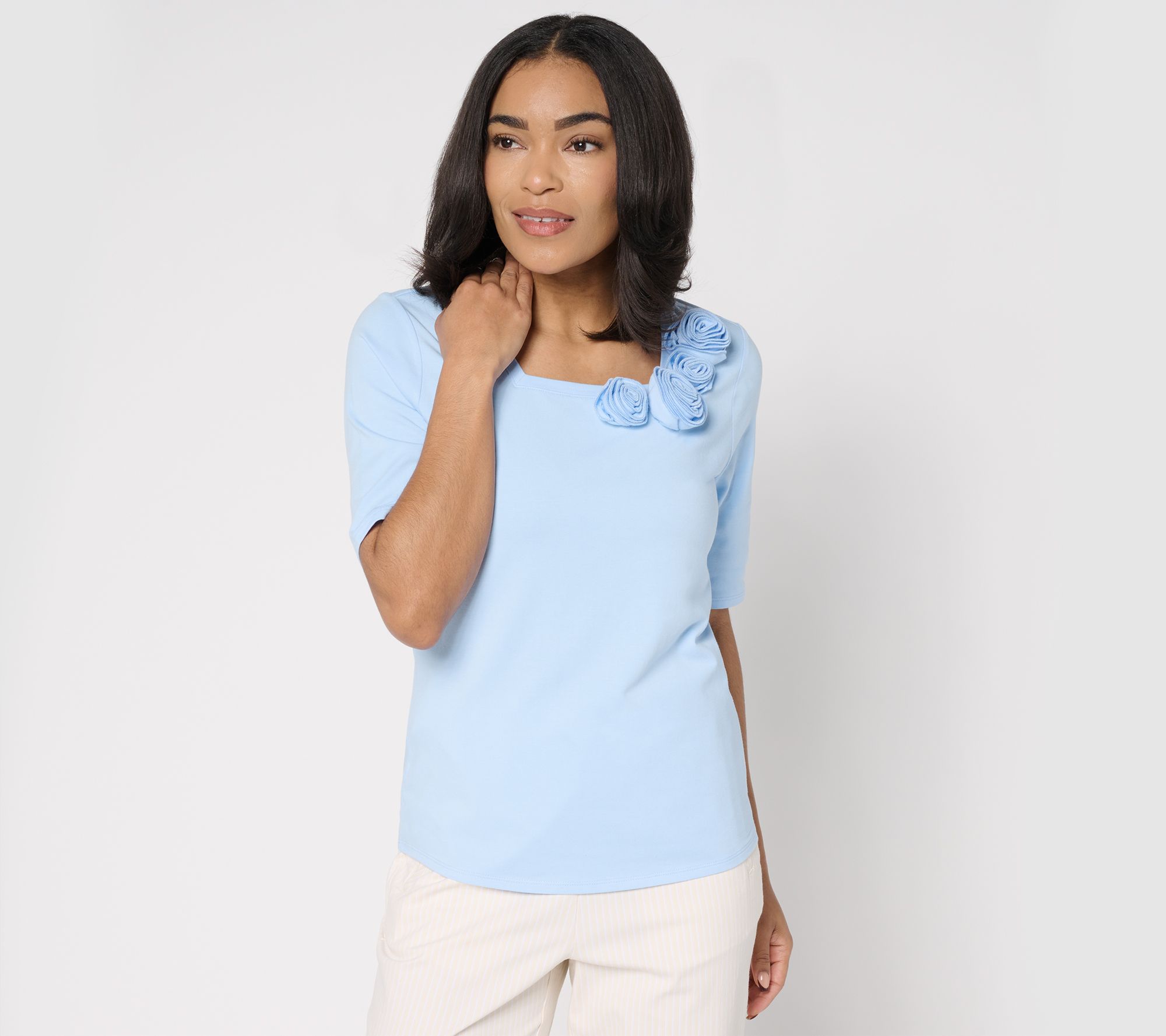 "As Is" BEAUTIFUL by Lawrence Zarian Elbow Sleeve Top w/ Rosettes