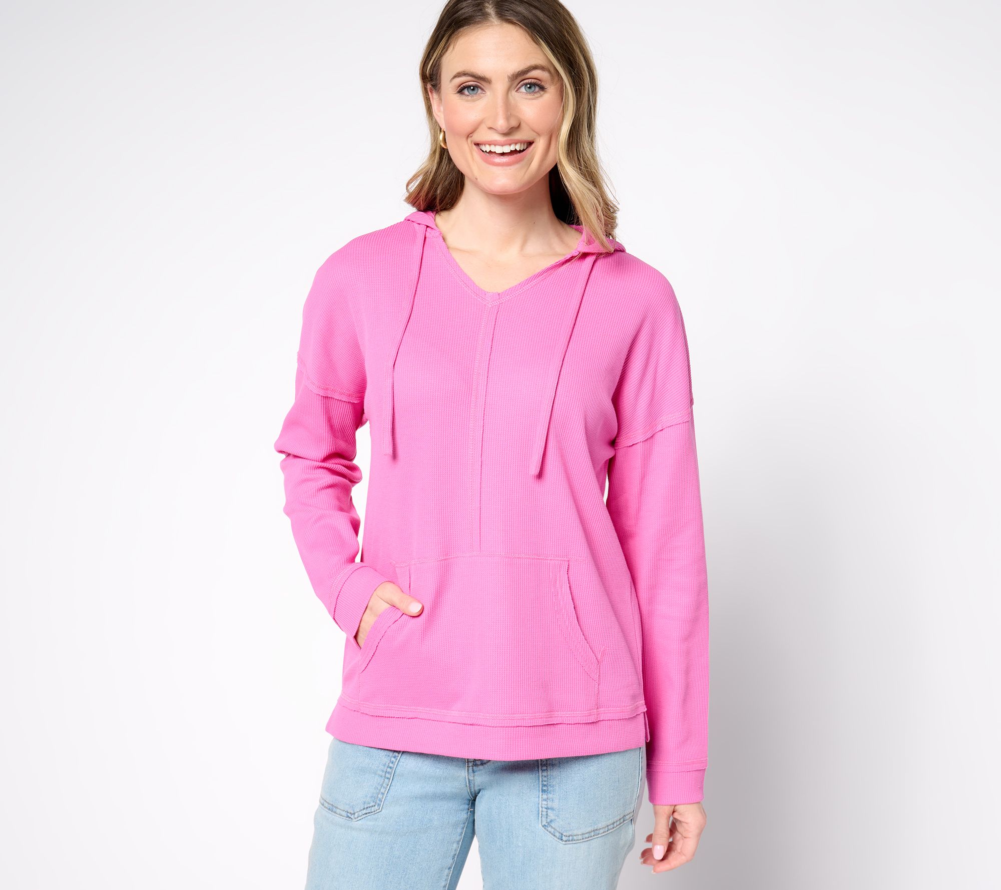 "As Is" Belle Body by Kim Gravel Stretch Baby Waffle Raw Edge Hoodie