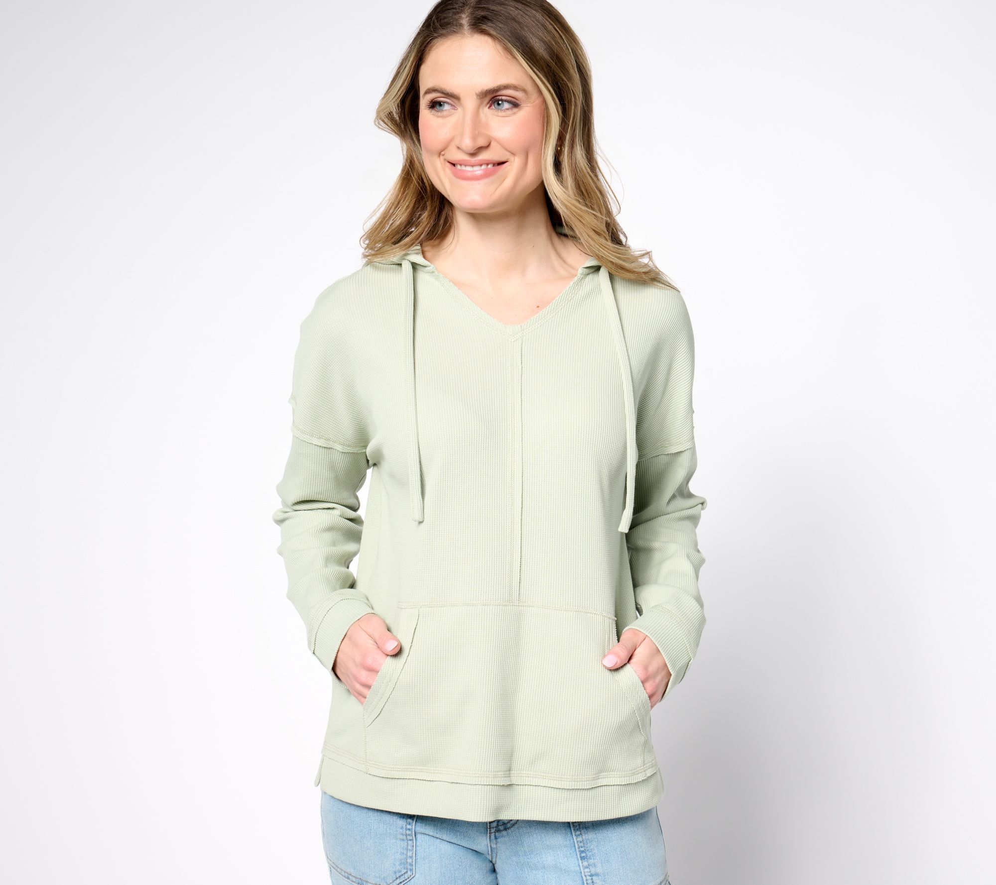 "As Is" Belle Body by Kim Gravel Stretch Baby Waffle Raw Edge Hoodie