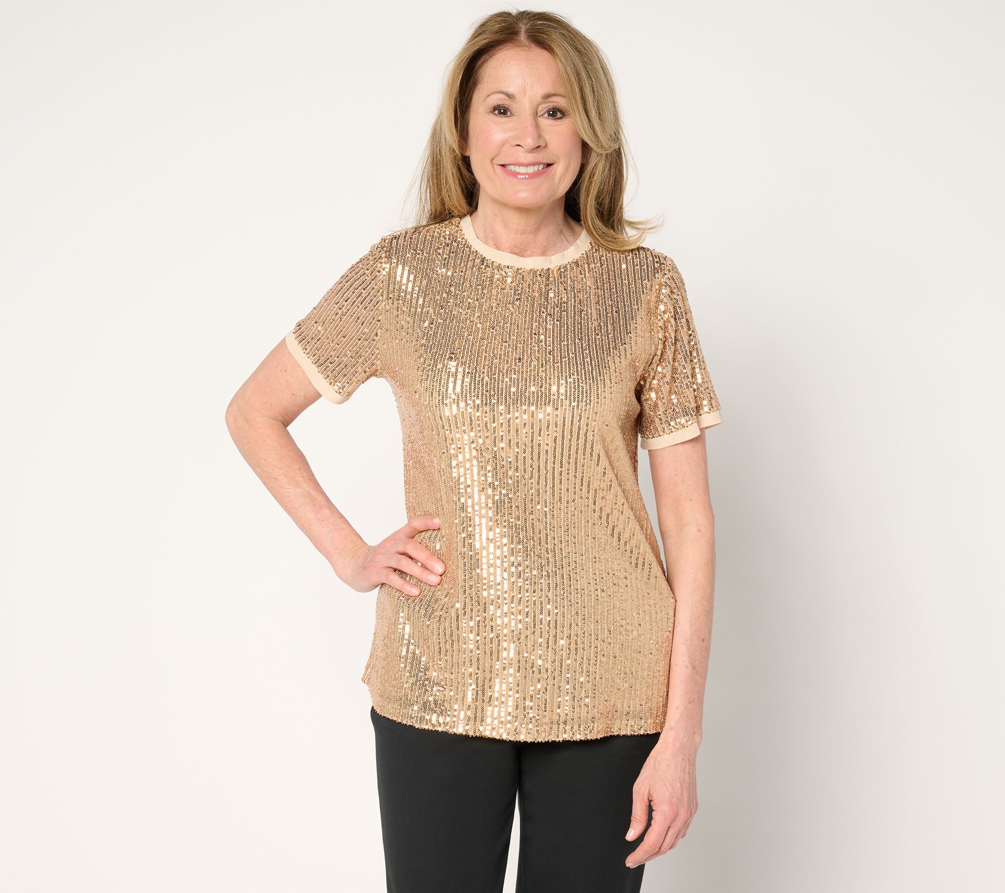 "As Is" Dennis Basso Sequin Short Sleeve T-Shirt