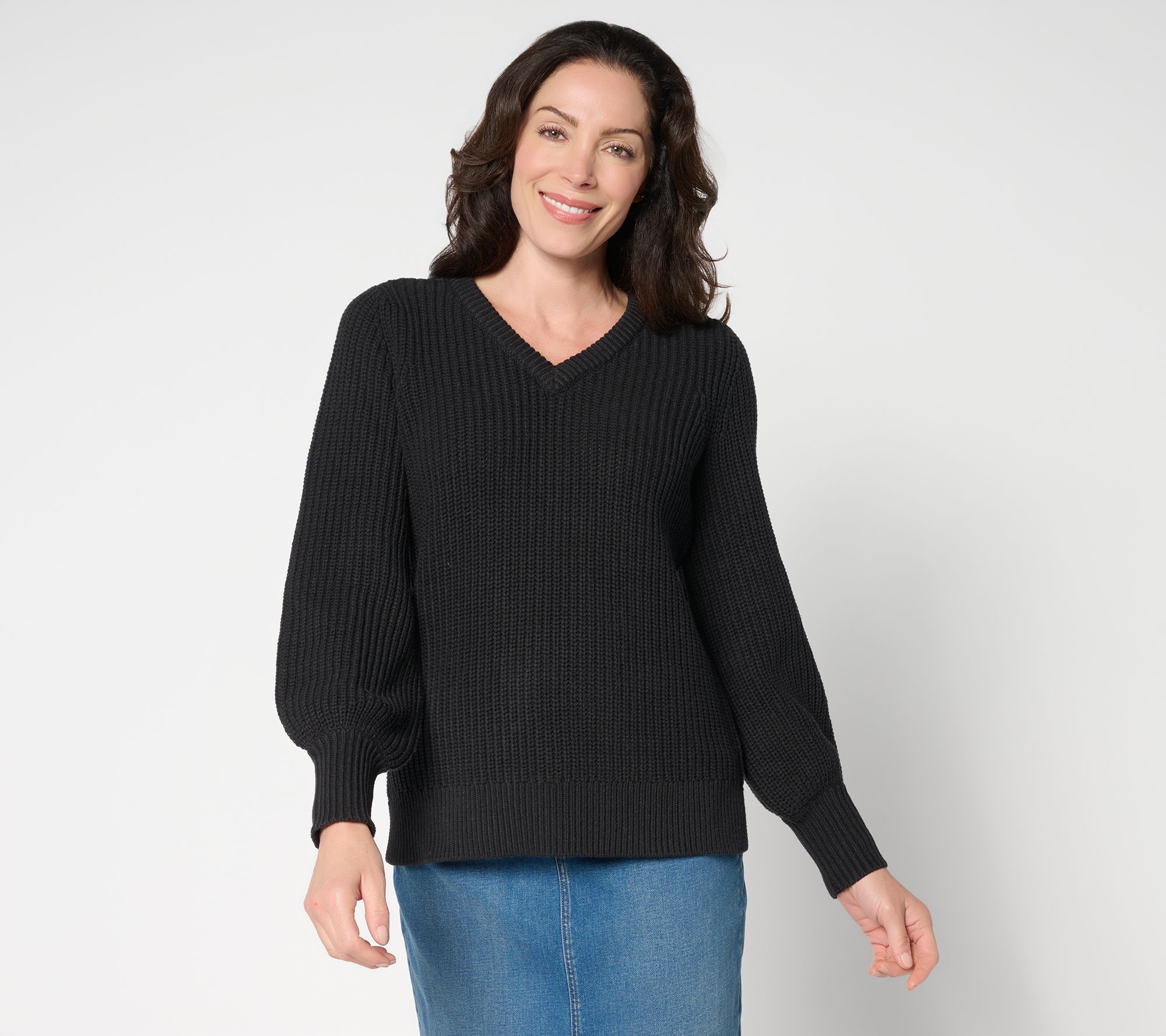 Belle by Kim Gravel Chunky Shaker Knit Bishop Sleeve Sweater