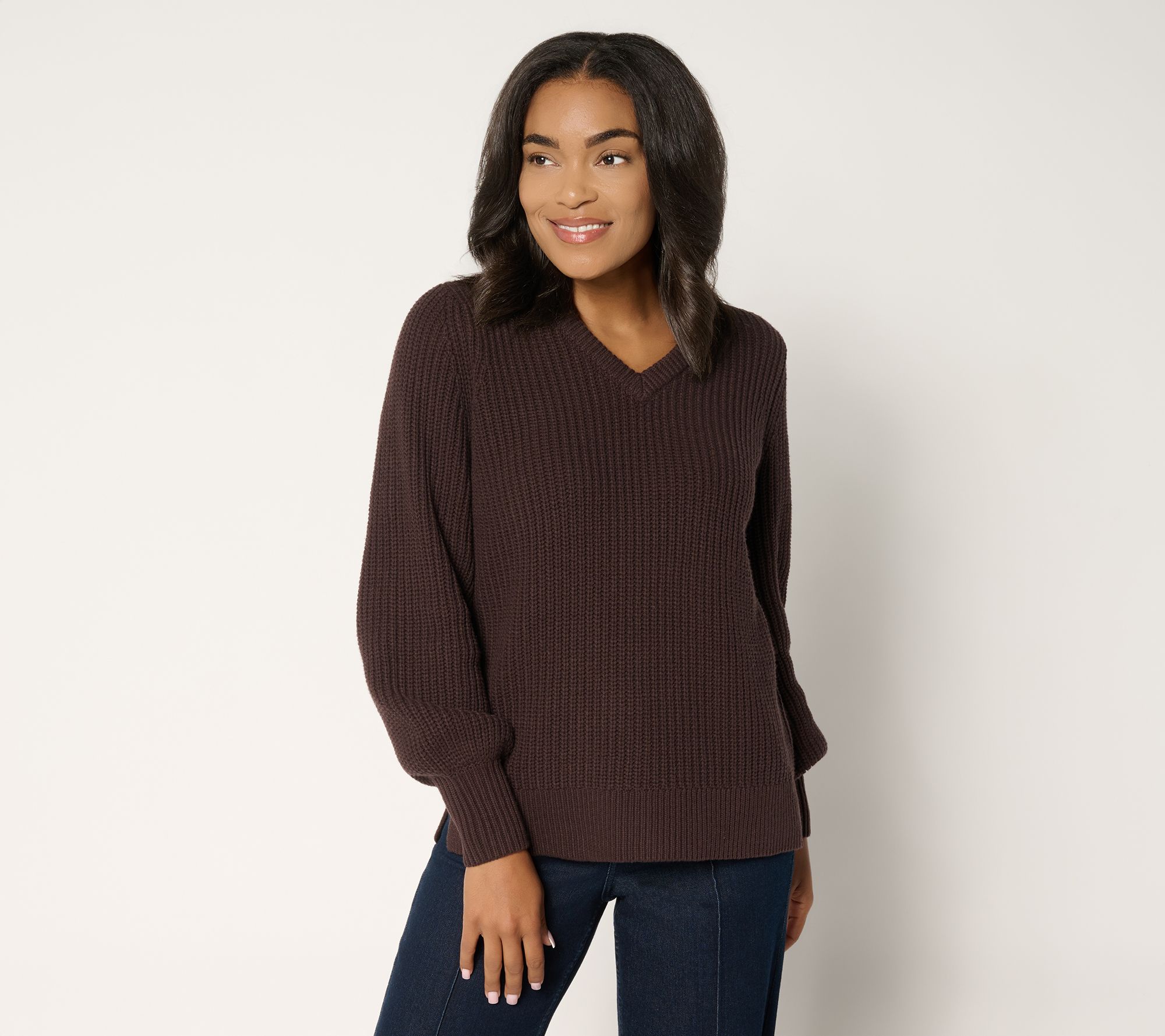 Belle by Kim Gravel Chunky Shaker Knit Bishop Sleeve Sweater