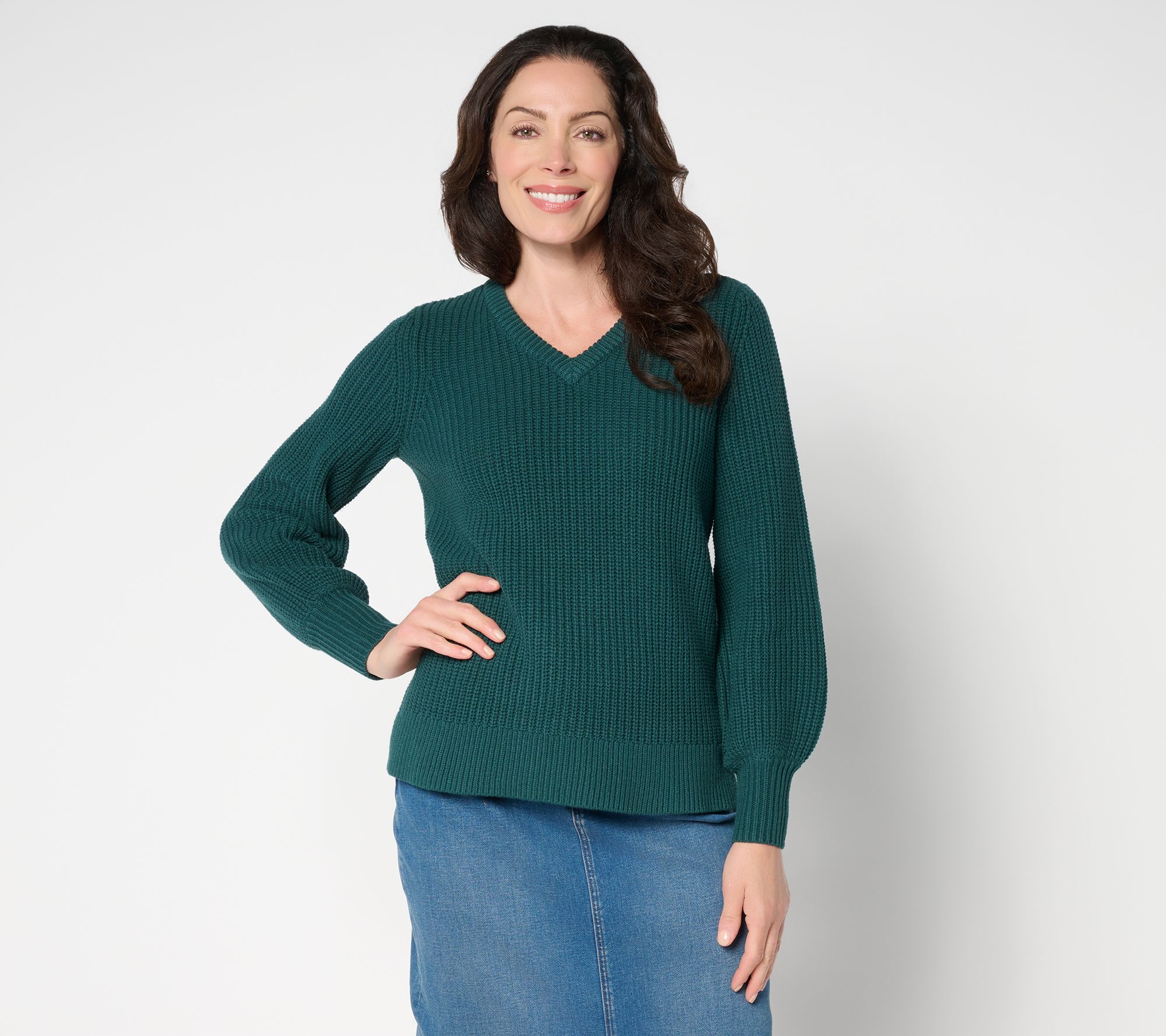 Belle by Kim Gravel Chunky Shaker Knit Bishop Sleeve Sweater