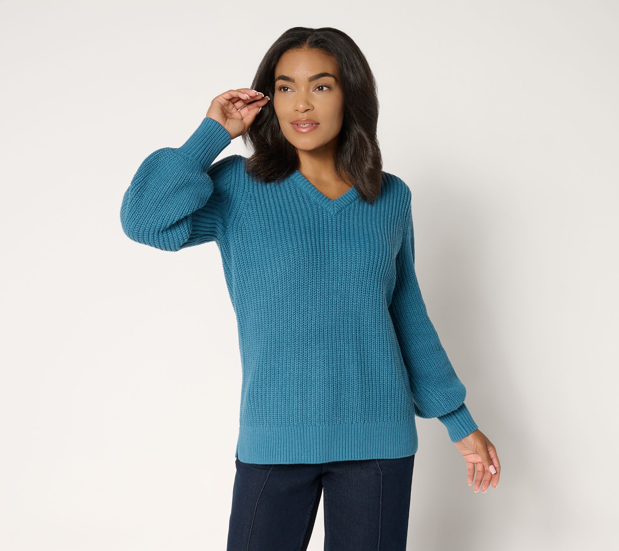 Belle by Kim Gravel Chunky Shaker Knit Bishop Sleeve Sweater