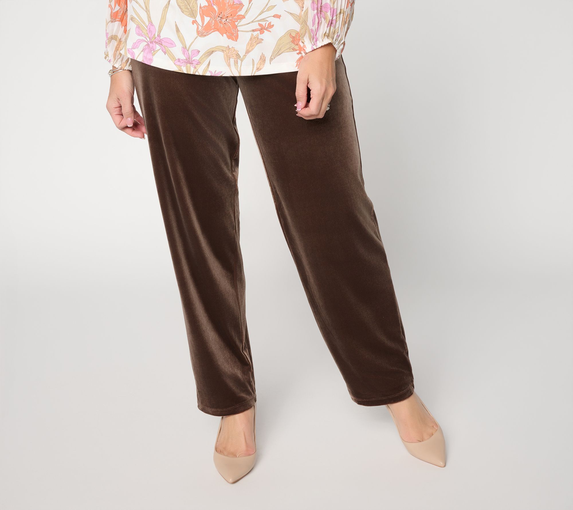Susan Graver Regular Knit Velvet Straight-Leg Pull-On Pants