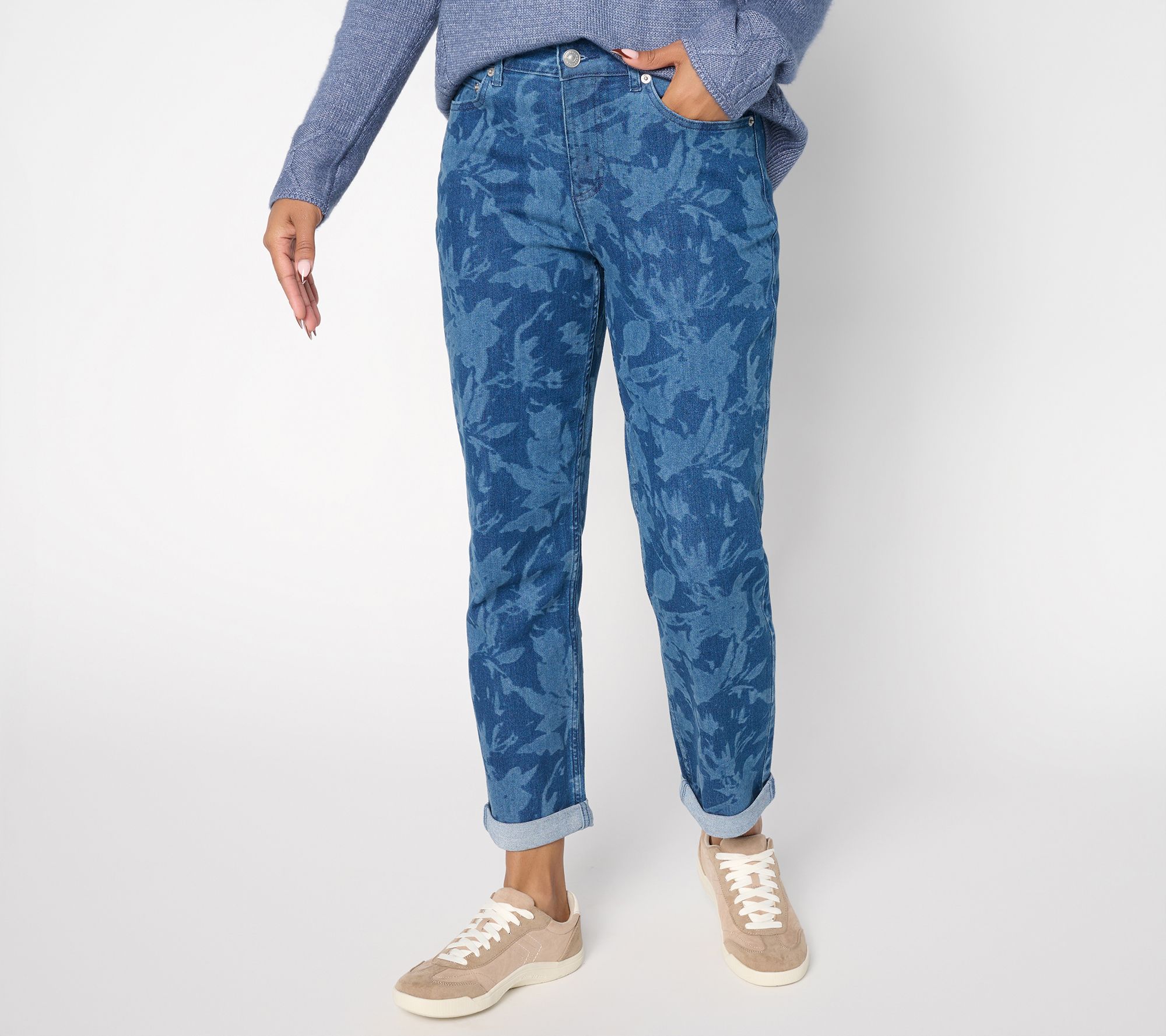 LOGO by Lori Goldstein Petite Floral Boyfriend Jeans