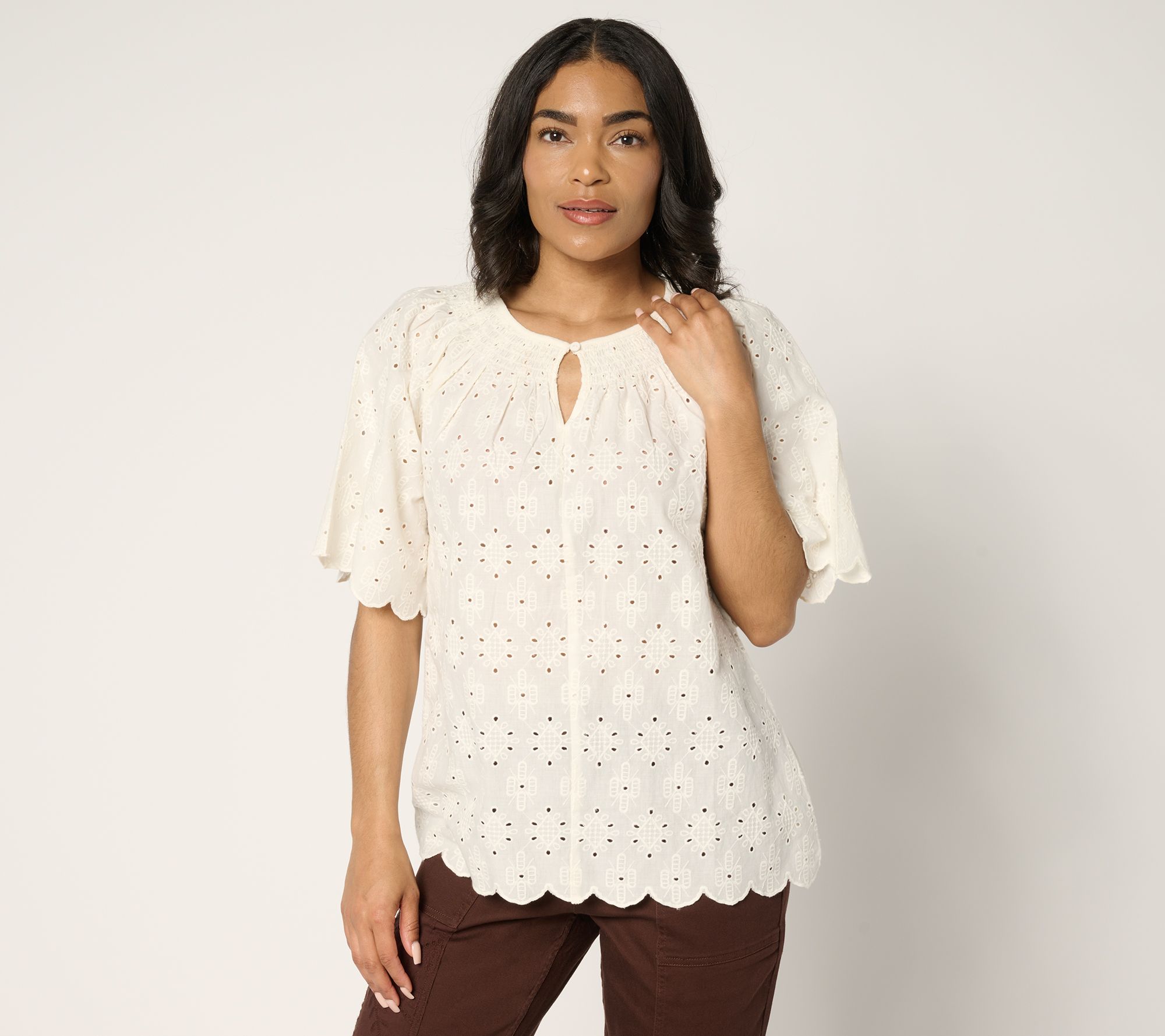 "As Is" LOGO Lavish by Lori Goldstein 100% Cotton Eyelet Top