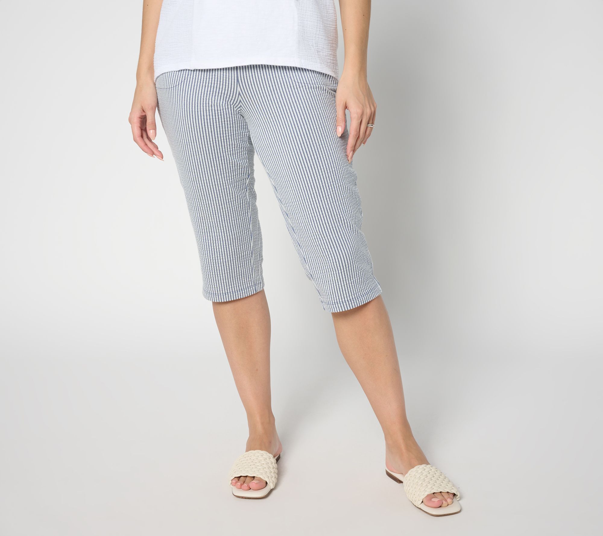 "As Is" Quacker Factory Knit Stretch Seersucker Pedal Pusher