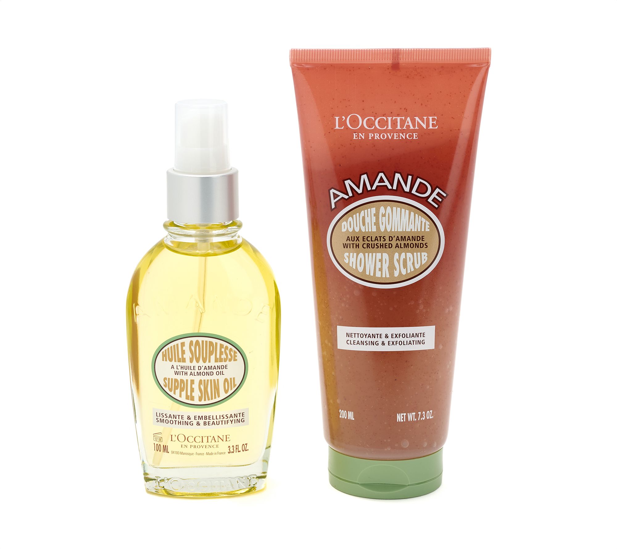L'Occitane Radiant Almond Ritual Shower Scrub & Supple Skin Oil 2pc