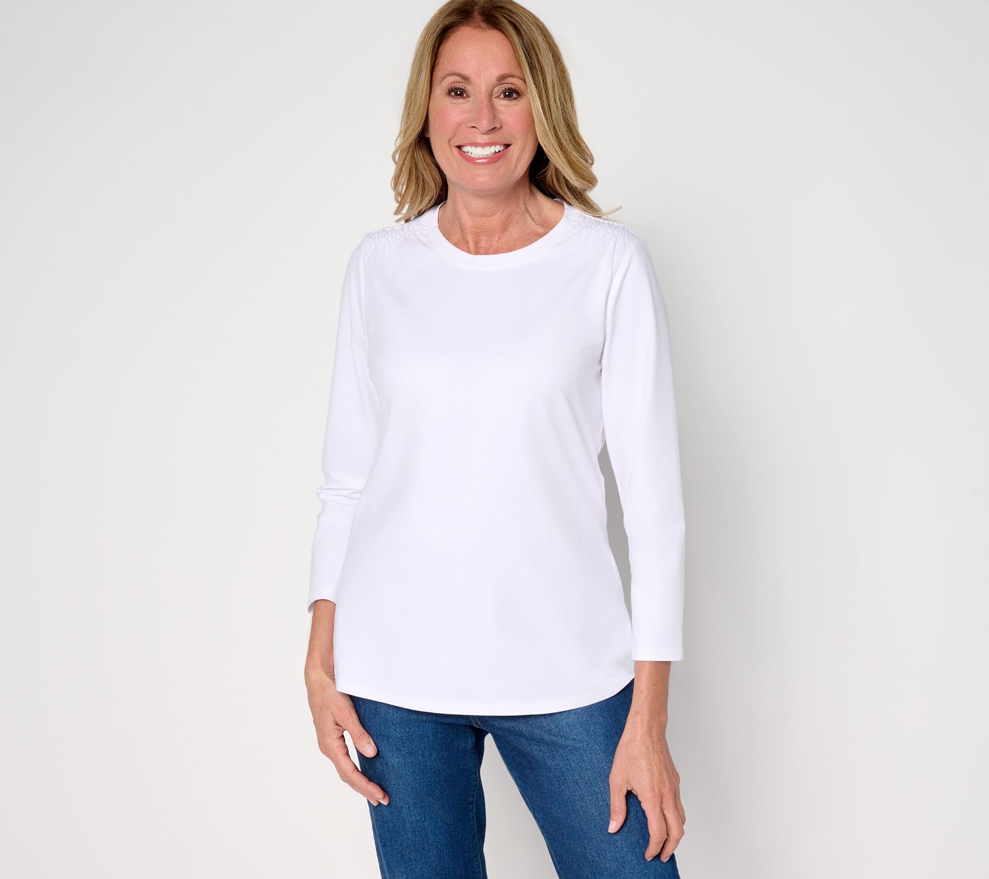 Denim & Co. Essentials Perfect Jersey Bracelet Sleeve Top w/ Ruching