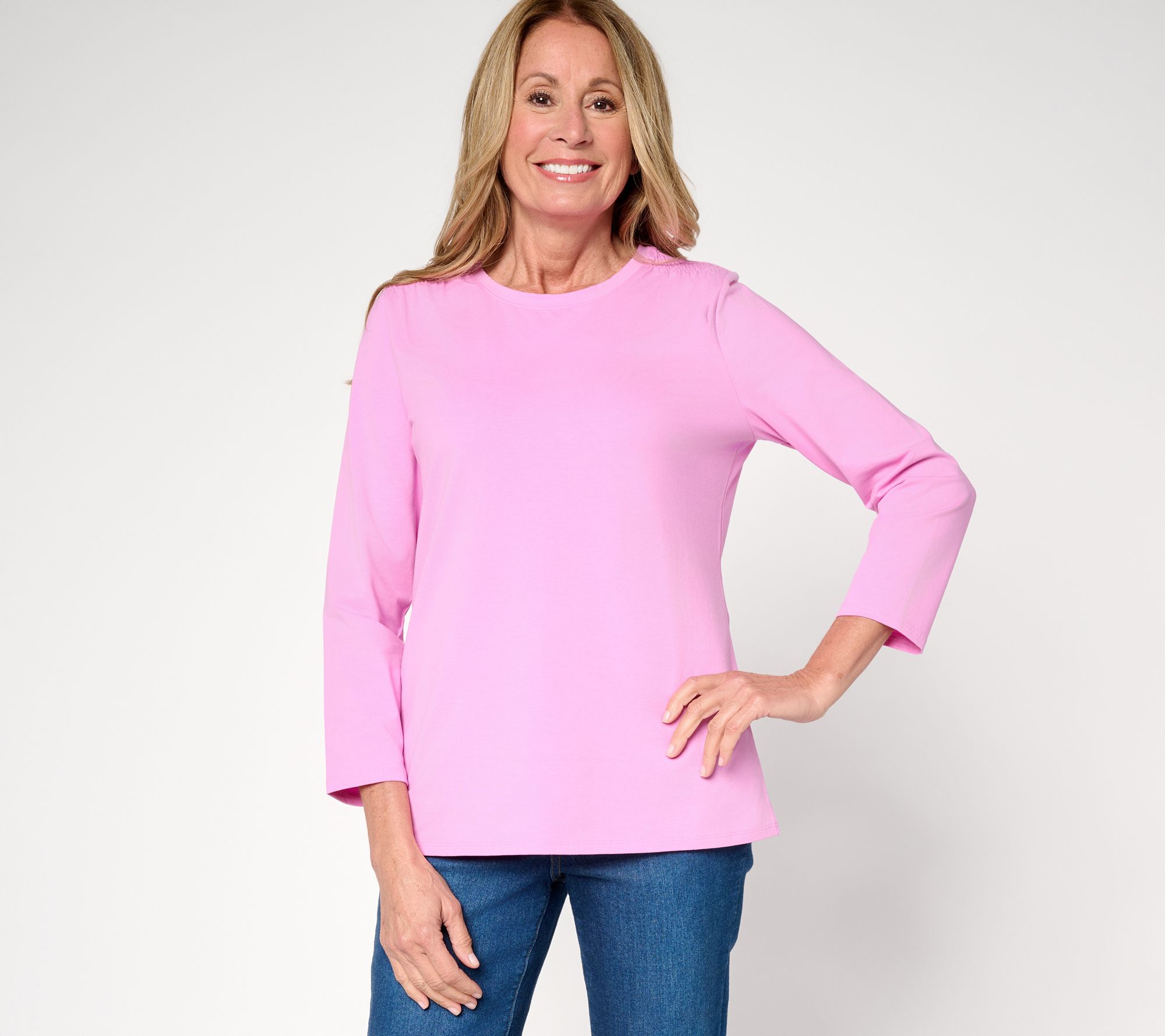 Denim & Co. Essentials Perfect Jersey Bracelet Sleeve Top w/ Ruching