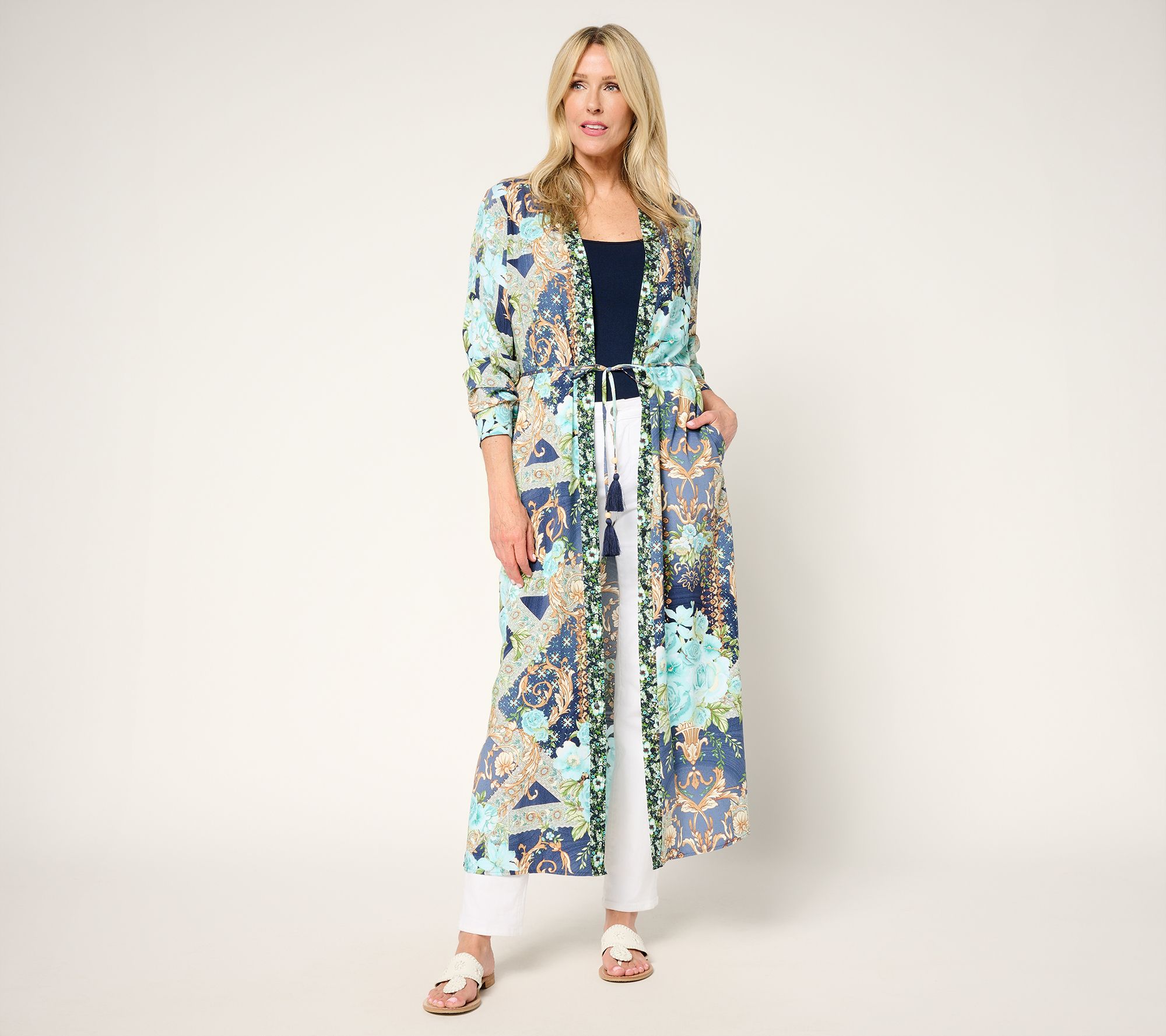 "As Is" Studio Park x Terri Conn Reg Button Front Woven Duster to Dress