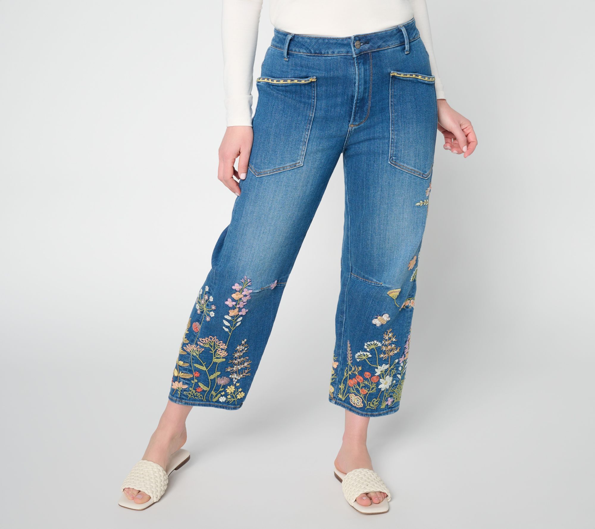 Driftwood Jeans Barbara Embroidered Barrel Leg Jean - Floral Fields