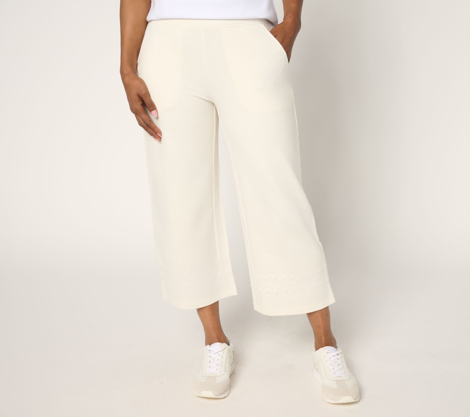 "As Is" Denim & Co. Active Reg French Terry Crop Pant with Embroidery