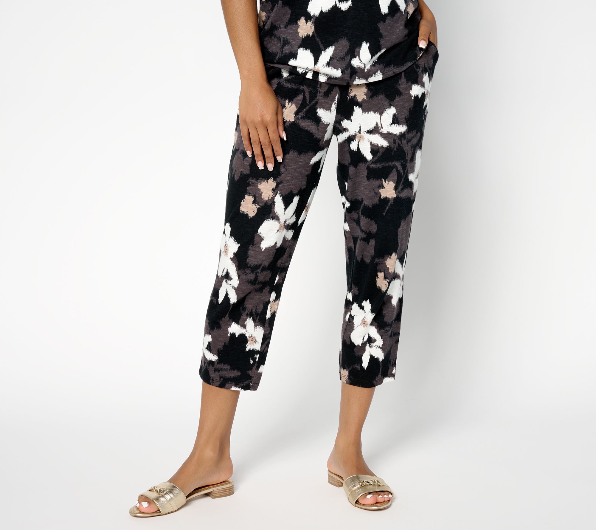 "As Is" Denim & Co. Reg Print or Solid Slim Straight Crop Pant