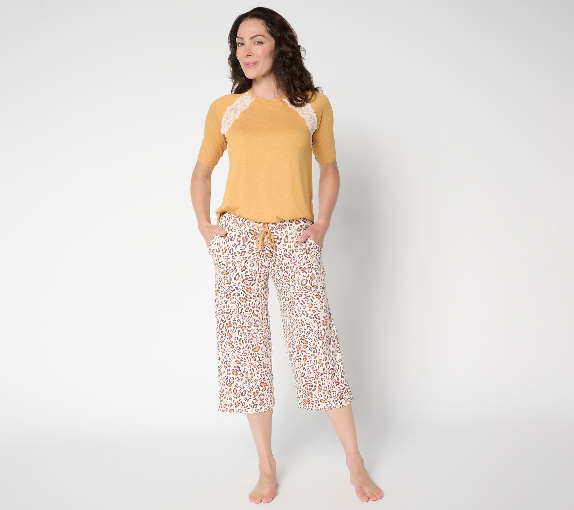 "As Is" Cuddl Duds Lace Inset Raglan Sleeve Pajama Set