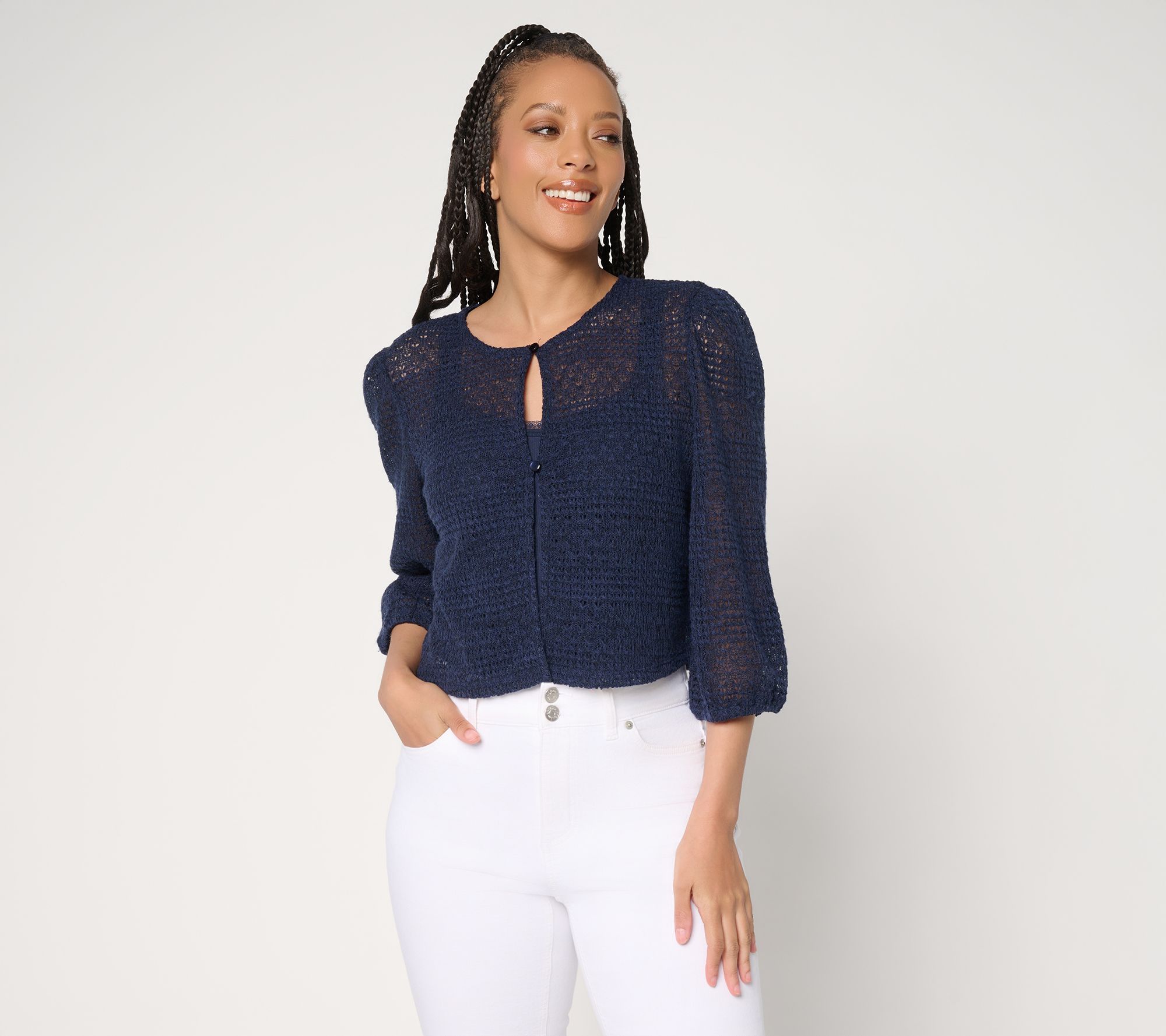 Denim & Co. Beach Fauxchet 3/4-Sleeve Topper