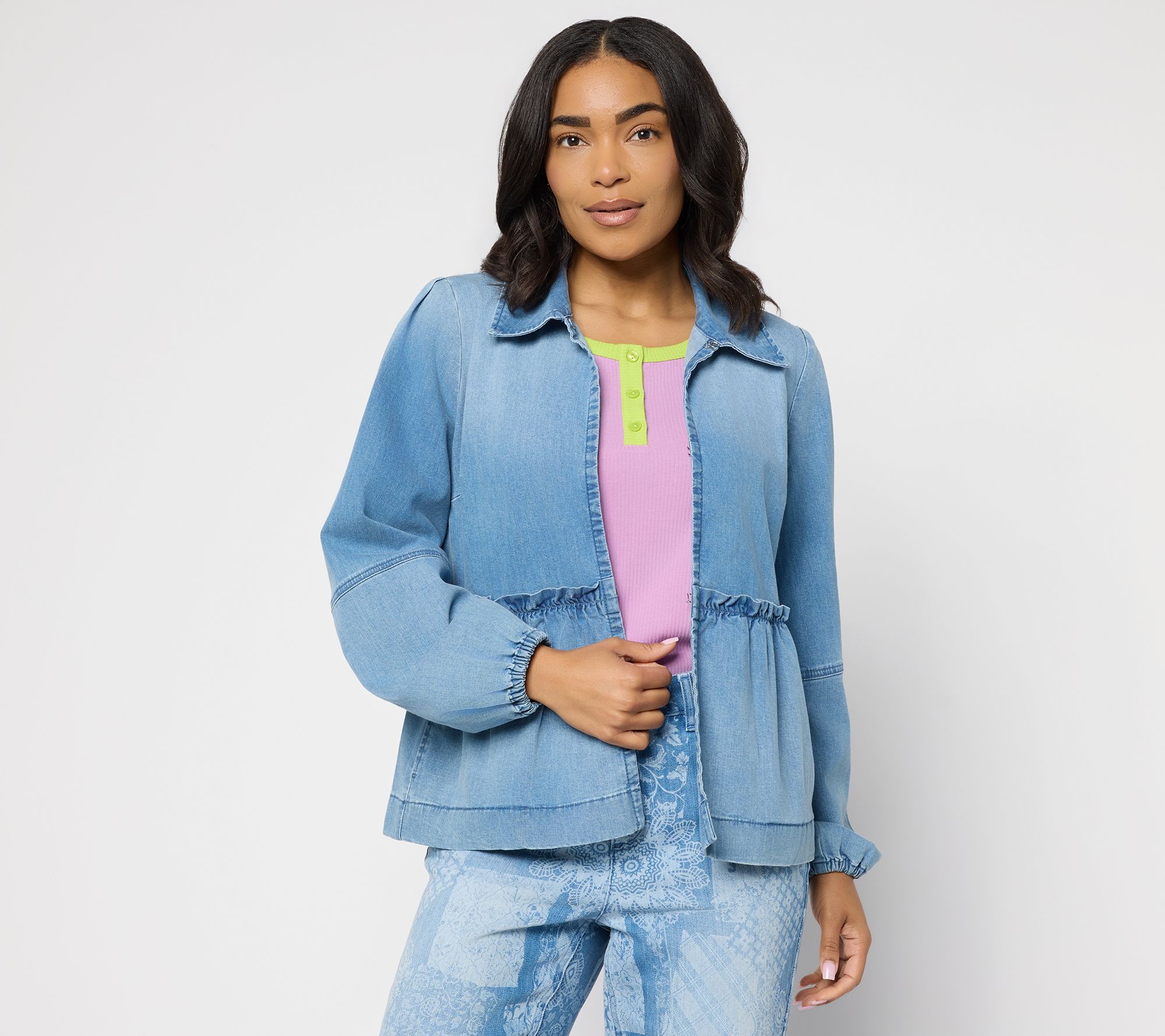  LOGO by Lori Goldstein Long Sleeve Chambray Topper